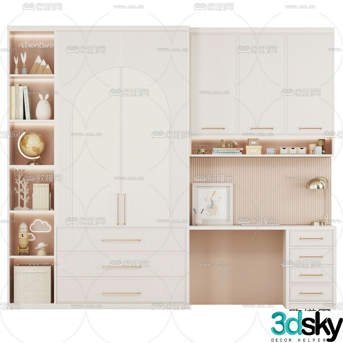 Cream style children’s bookcase 3D model