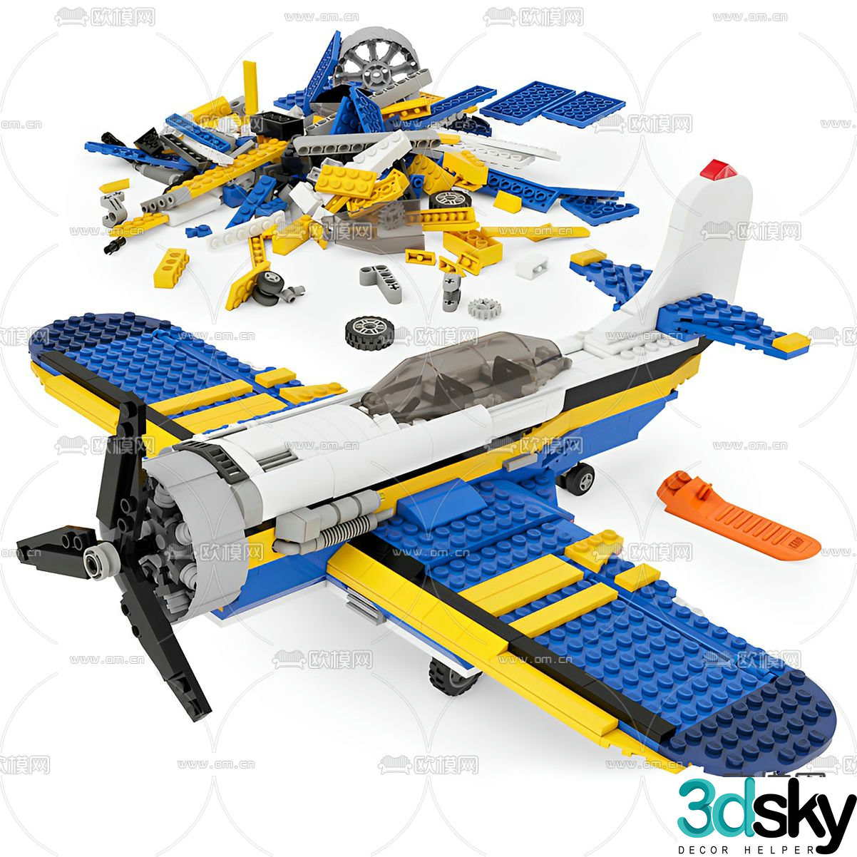 modern lego airplane building blocks toy 3d model