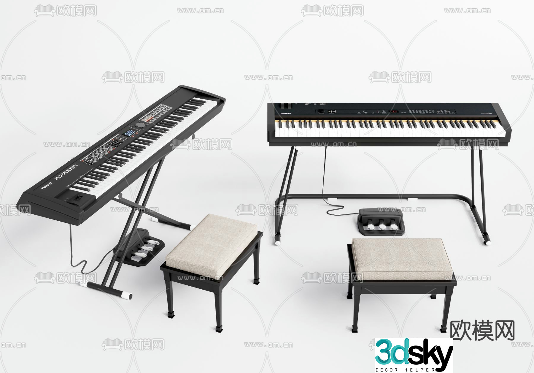 Modern electronic keyboard electronic musical instrument 3d model