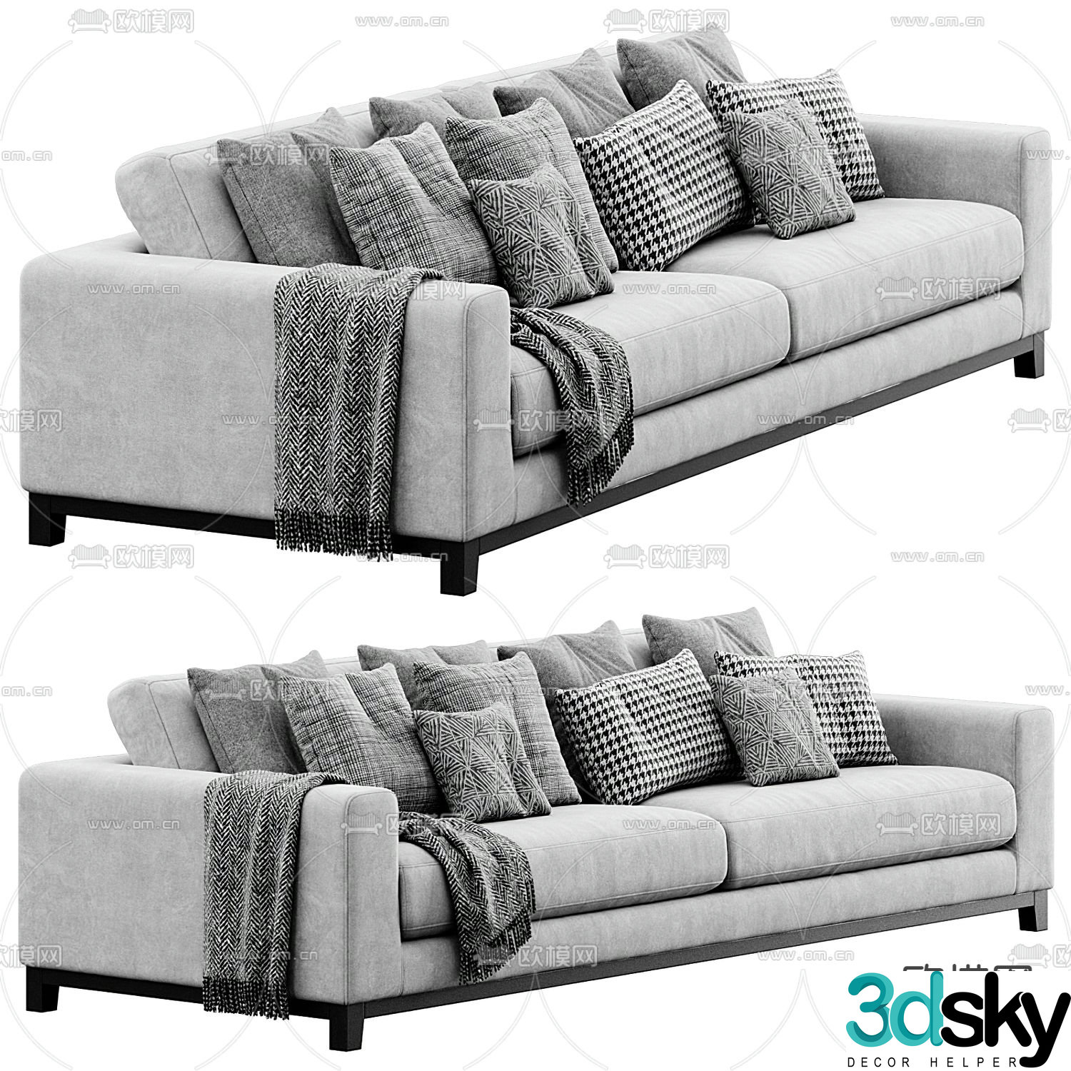 Flexform gray multi-seat sofa 3d model