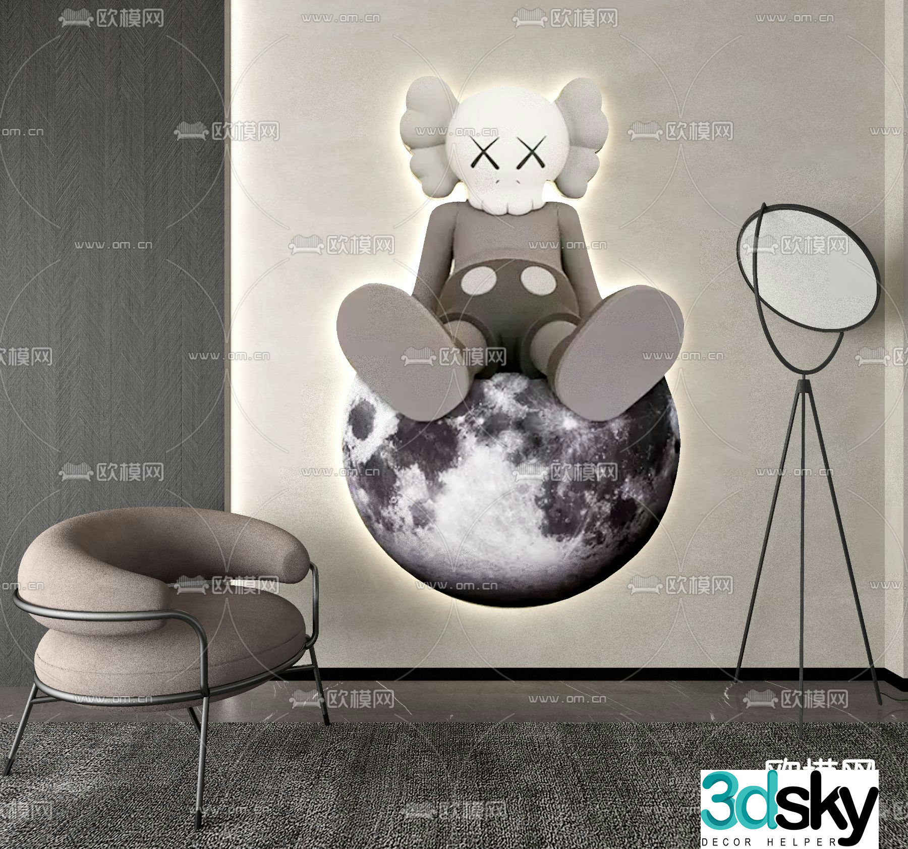 Modern KAWS decorative painting 3d model
