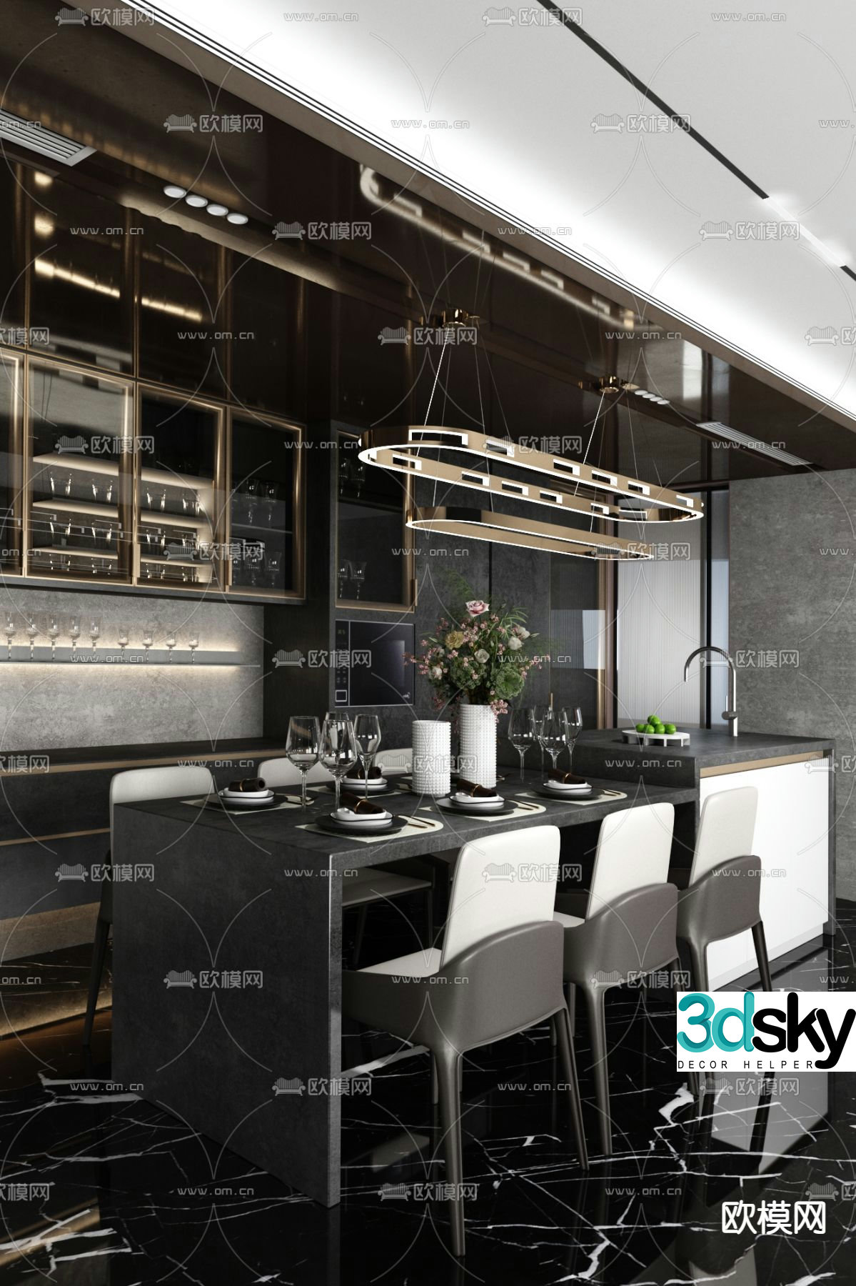 Fayun Design High-end Gray Restaurant 3D Model
