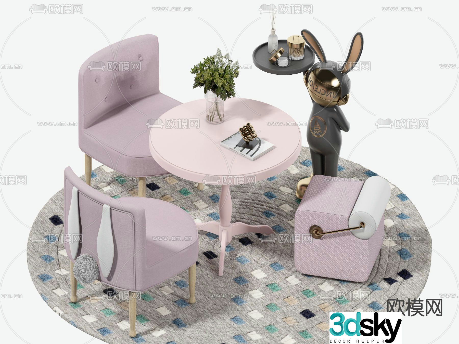 Nordic leisure children’s table and chairs 3d model