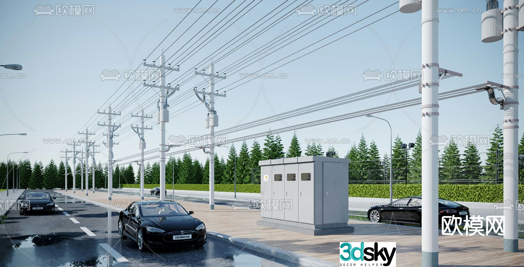 Electric pole, high voltage wire, electric tower 3d model