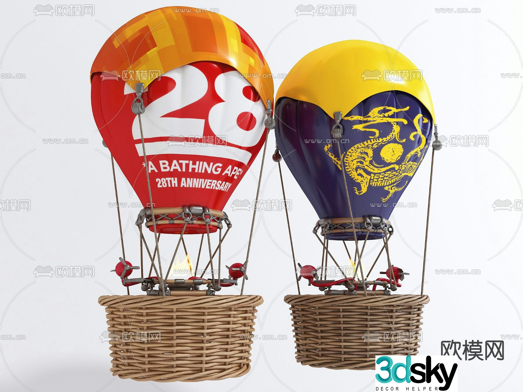 Modern hot air balloon 3d model