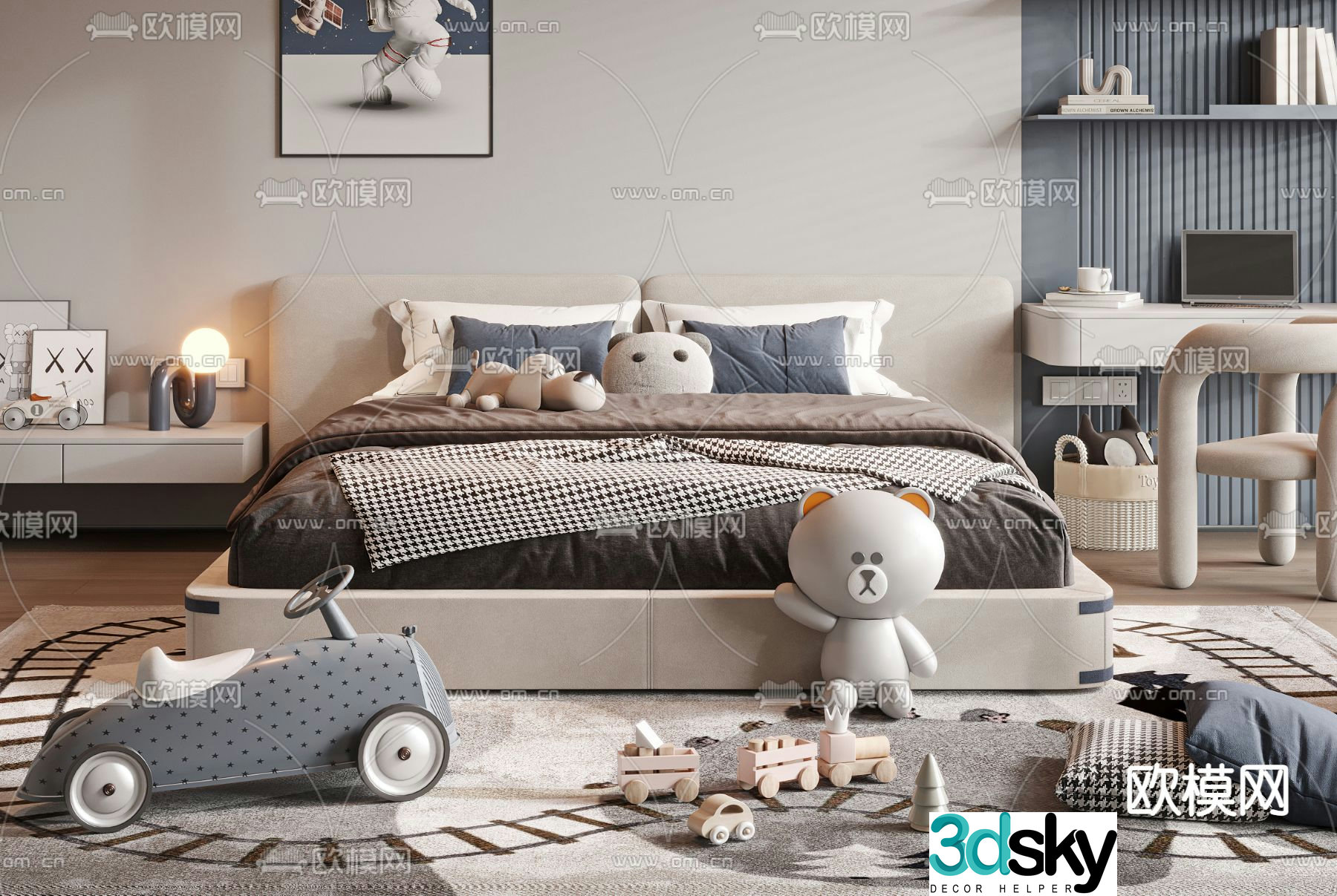 Modern children’s bed double bed 3d model