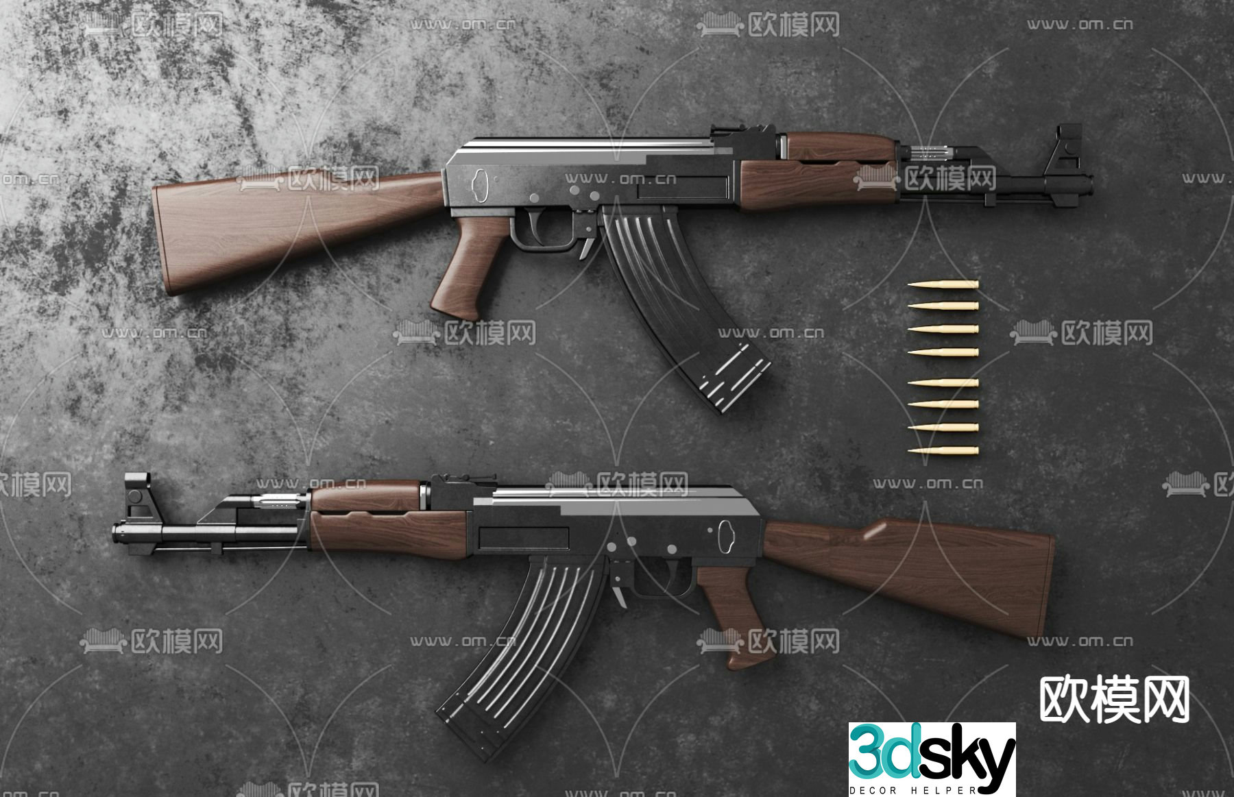 AK machine gun gun bullet 3d model