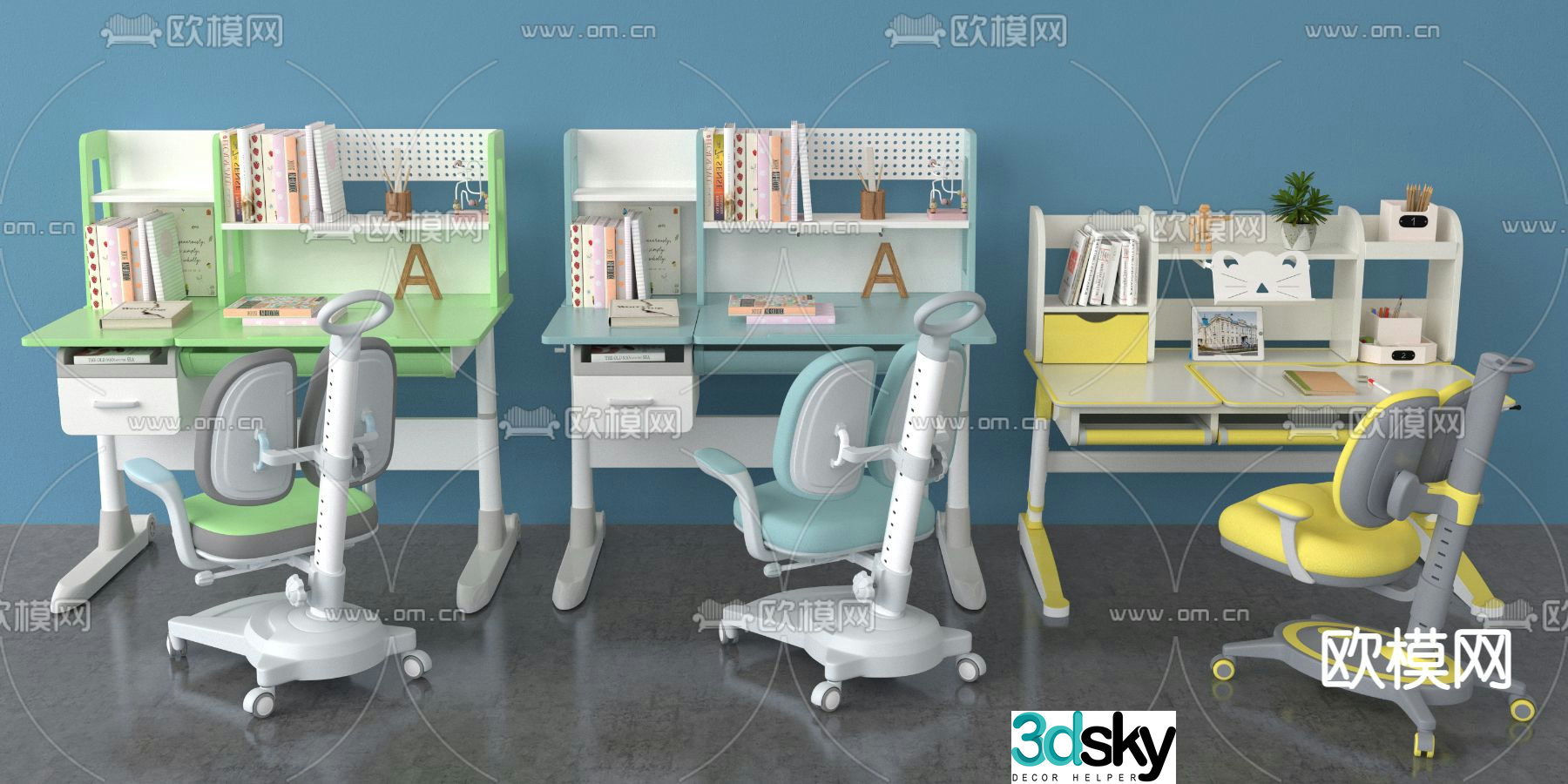 Children’s study desk and chair 3d model
