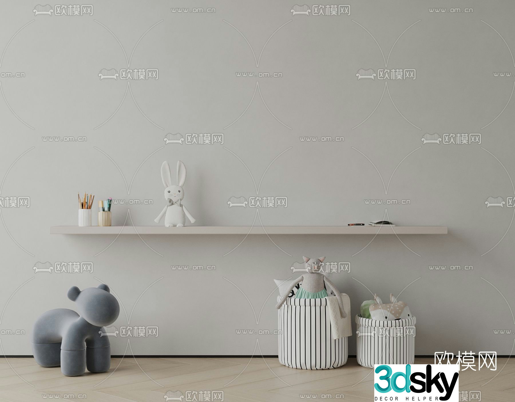 Modern children’s doll storage basket 3D model