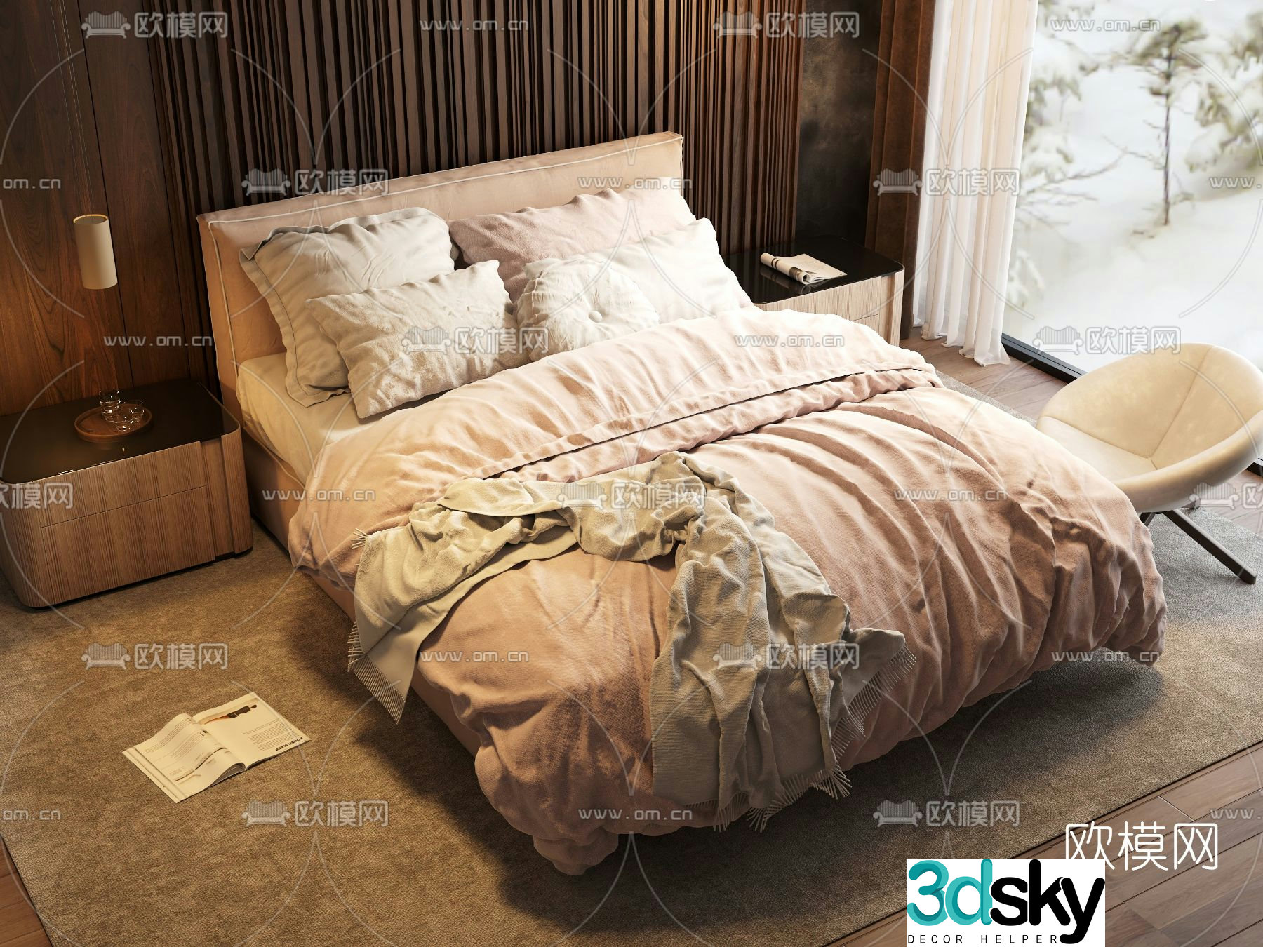Meridiani modern double bed 3d model