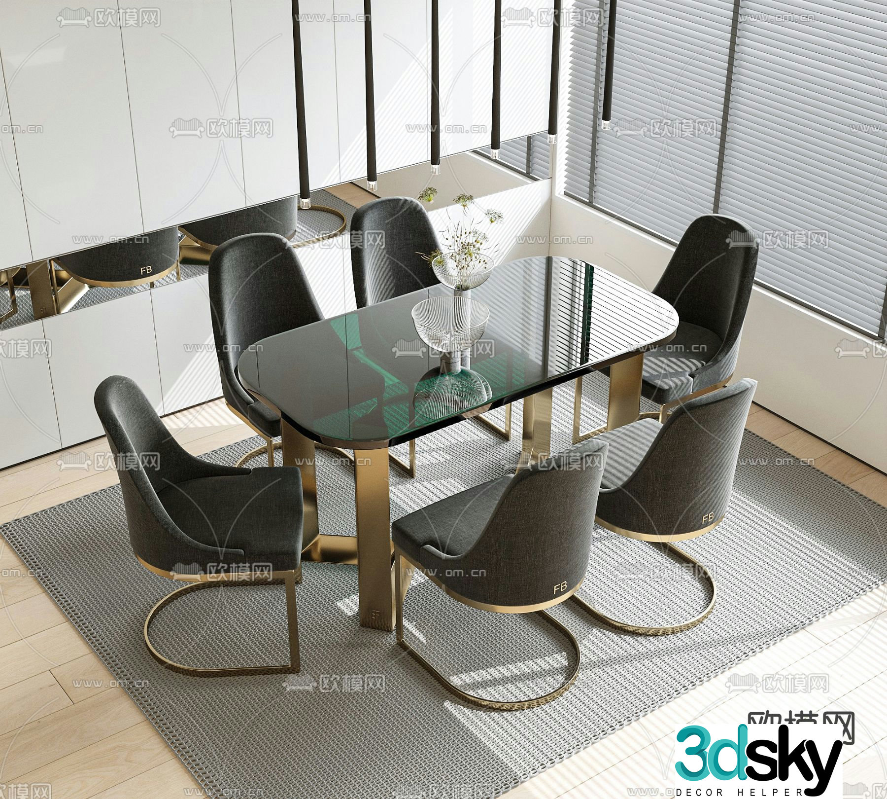 cassina marble dining table and chairs 3d model