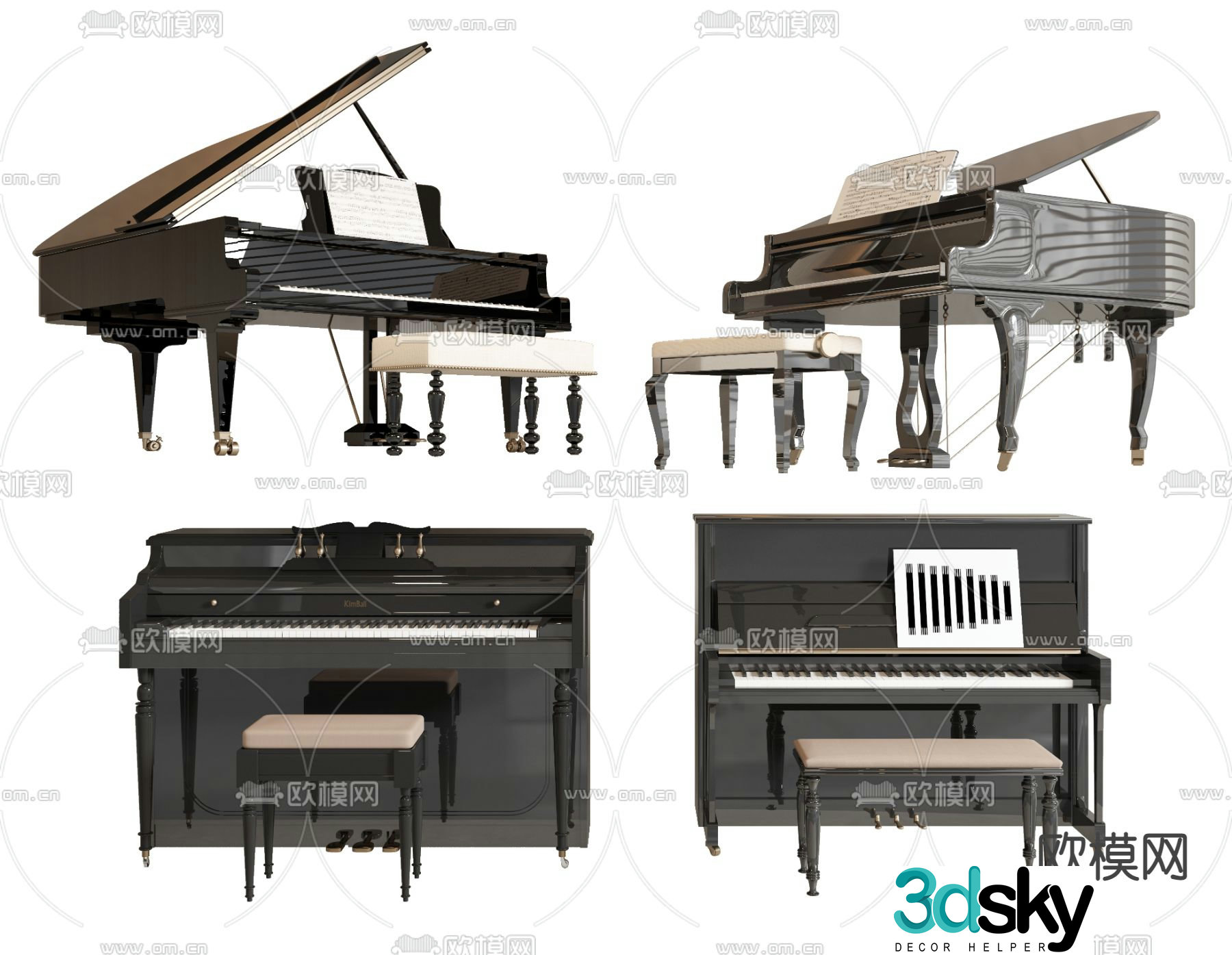 upright piano grand piano 3d model