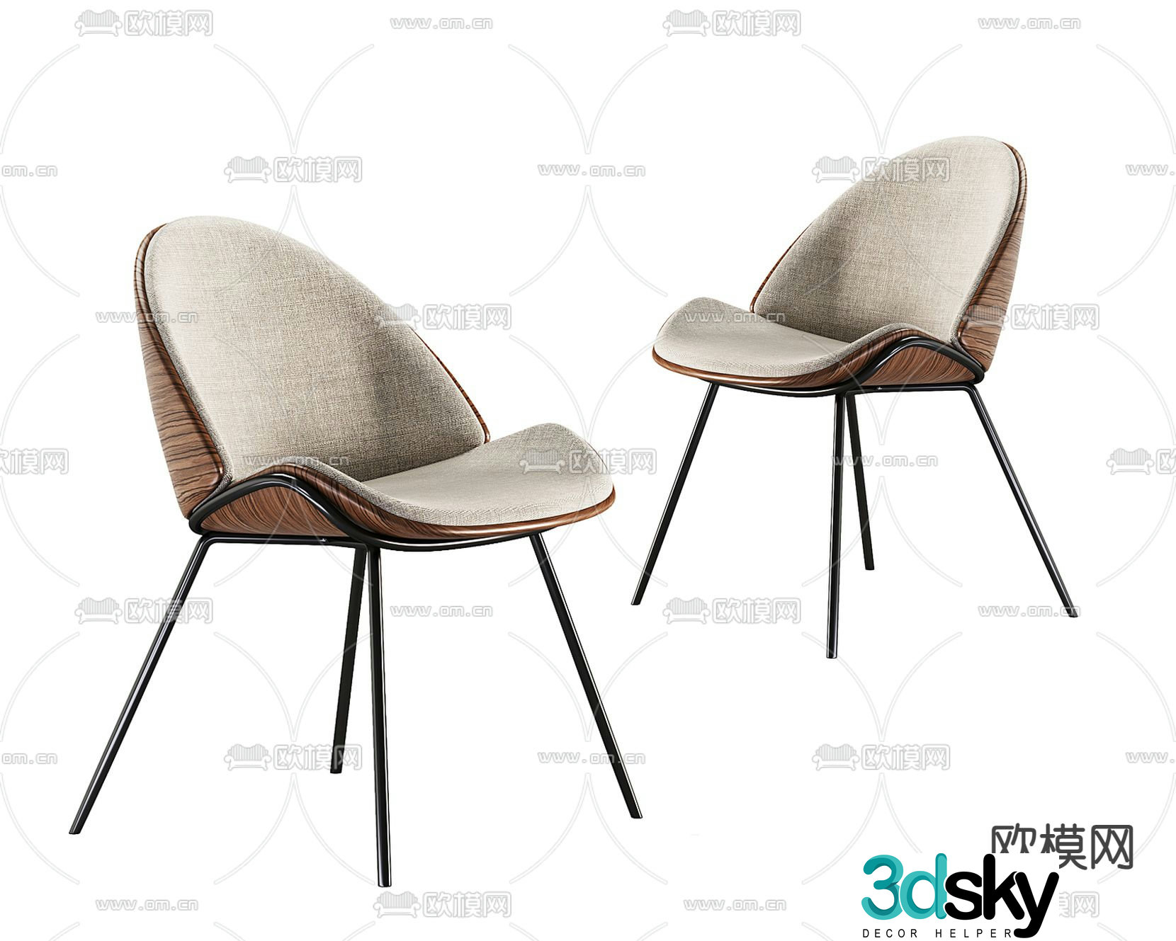 Pertica single chair dining chair 3d model
