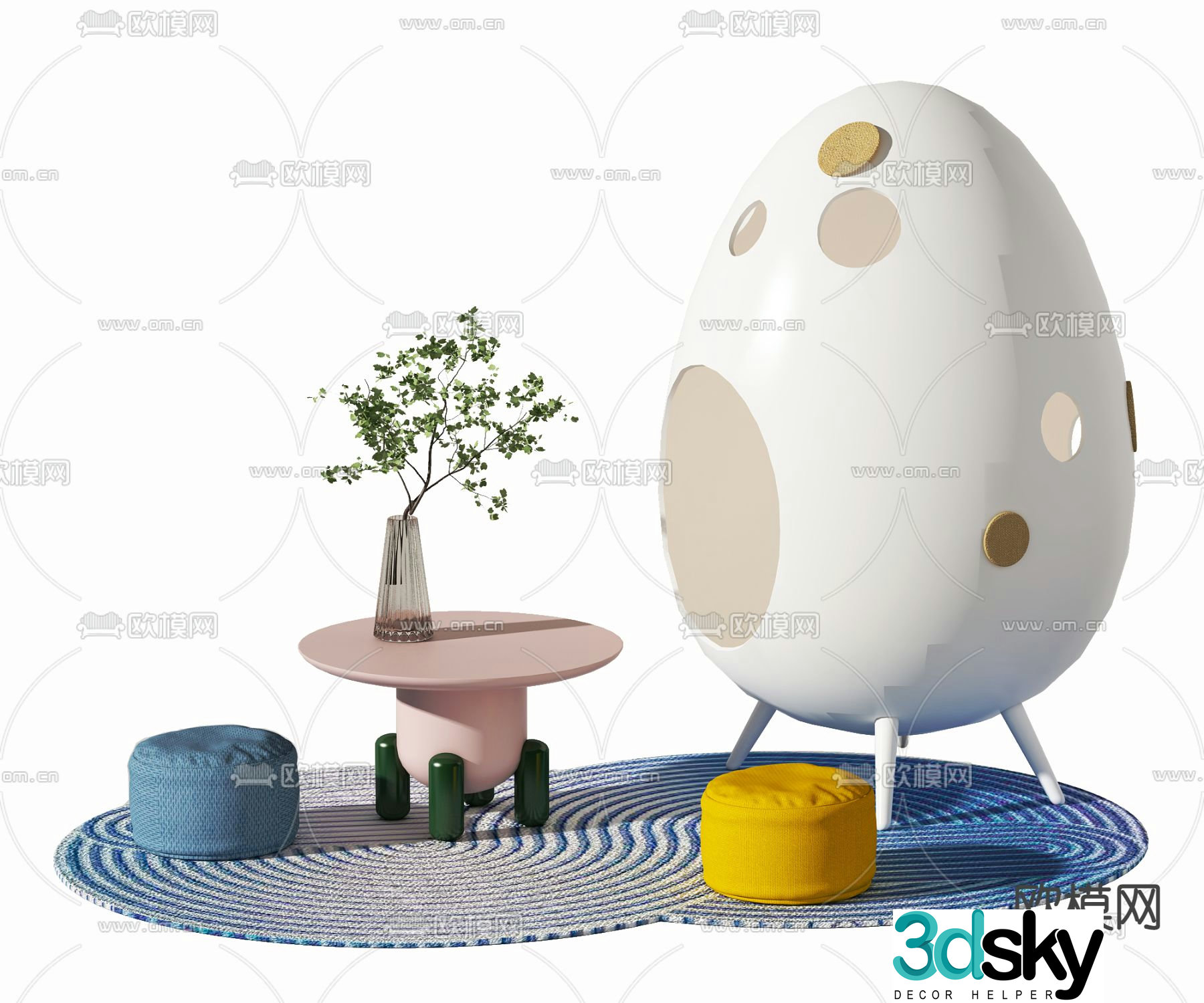 Modern eggshell children’s table and chair 3d model