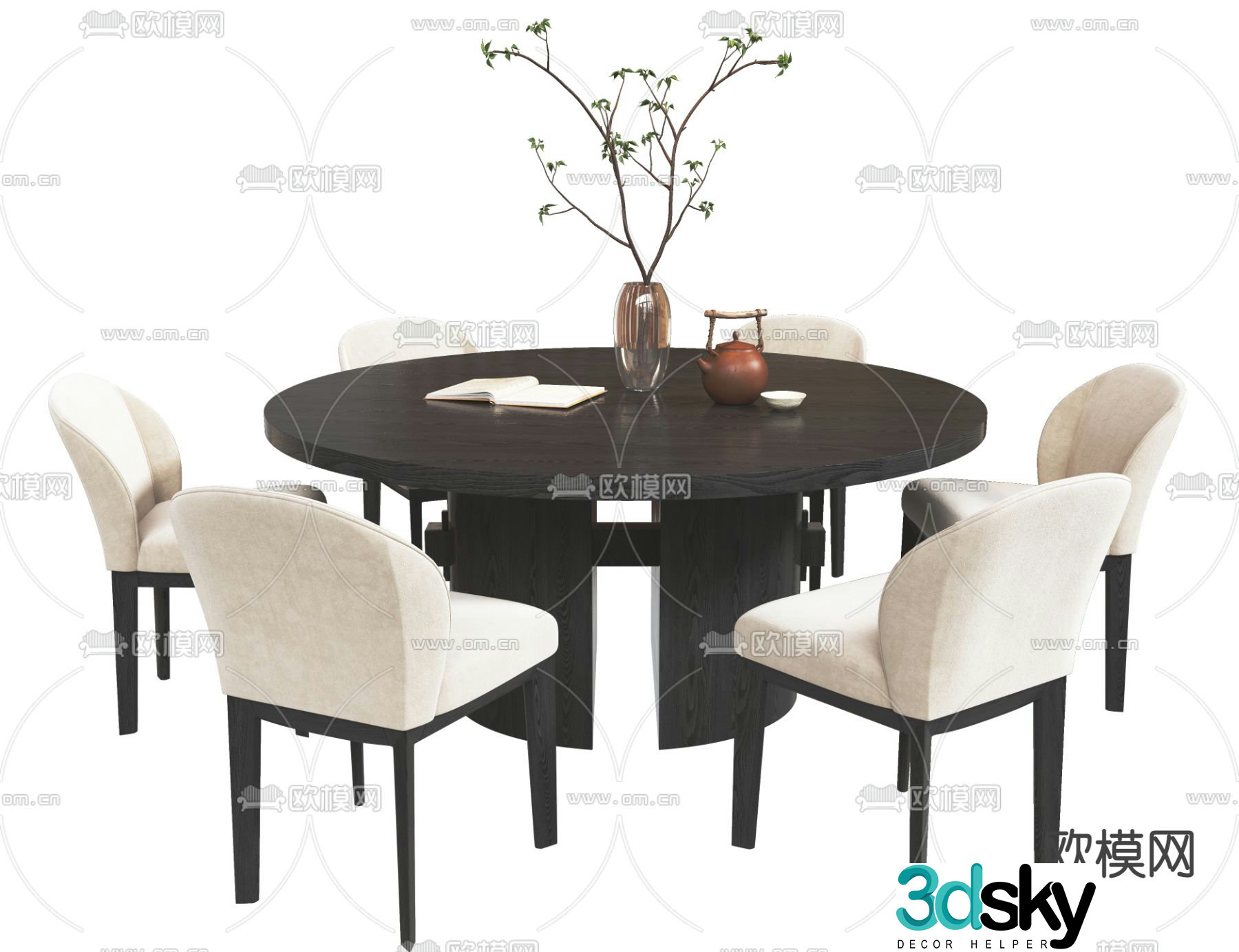 MISSANA modern round dining table and chairs 3d model