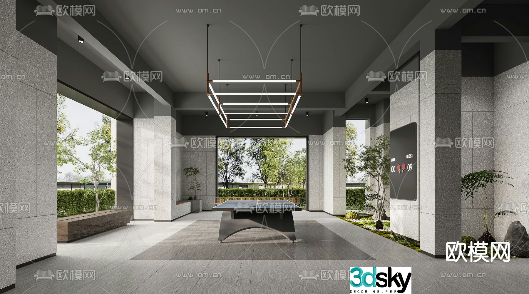 Residential building public lobby 3D model of activity area