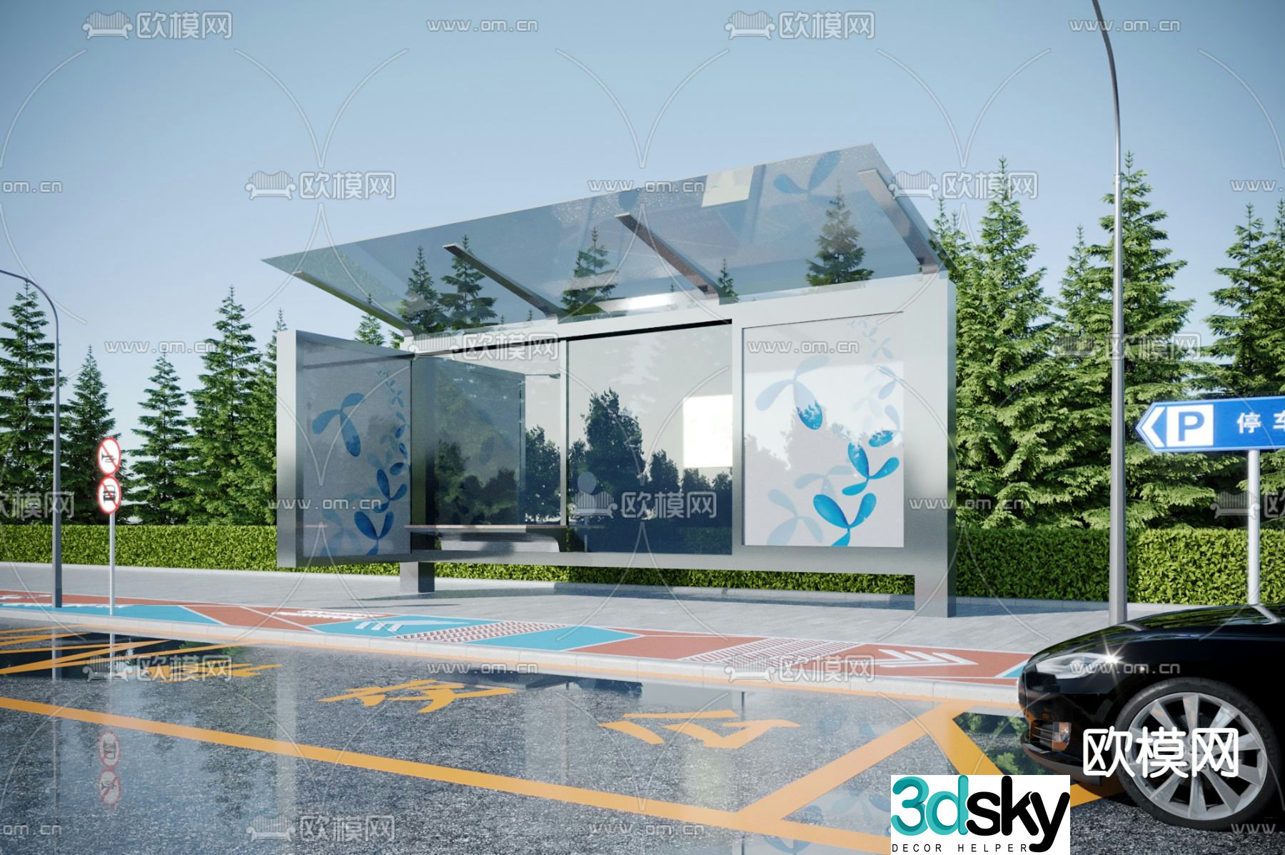 Modern bus stop shelter 3d model