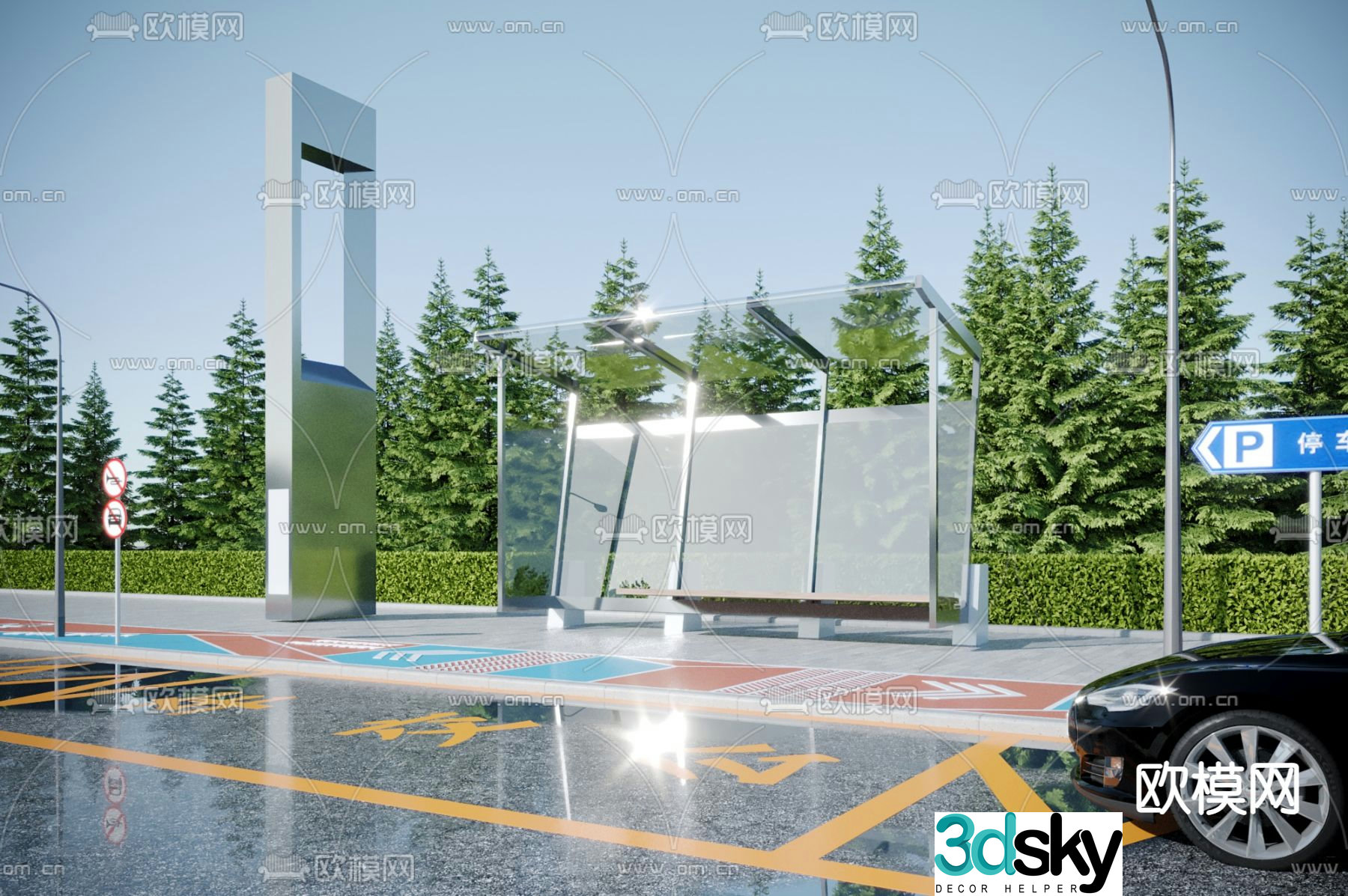 Modern bus stop shelter 3d model