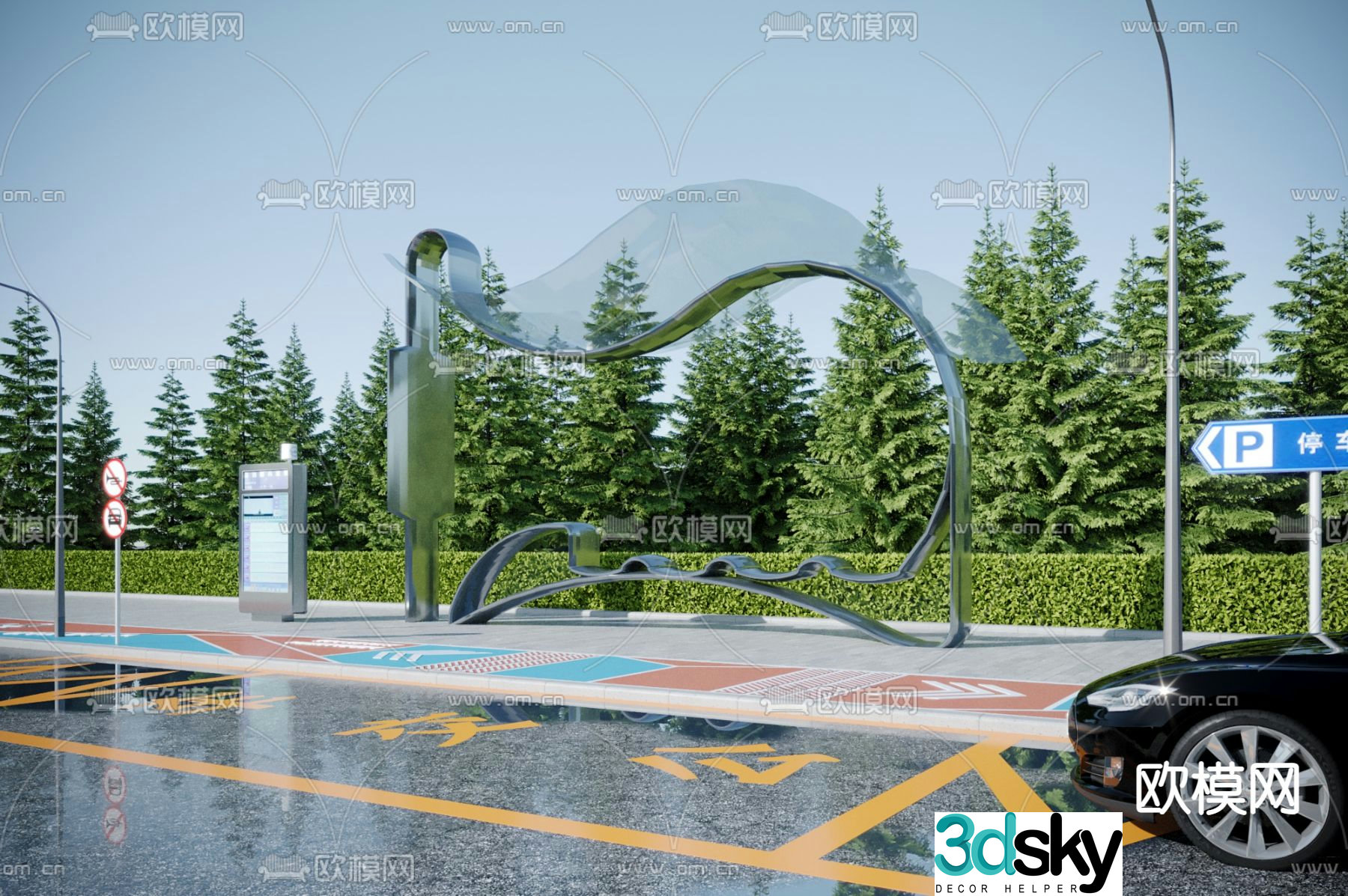 Modern bus stop shelter 3d model