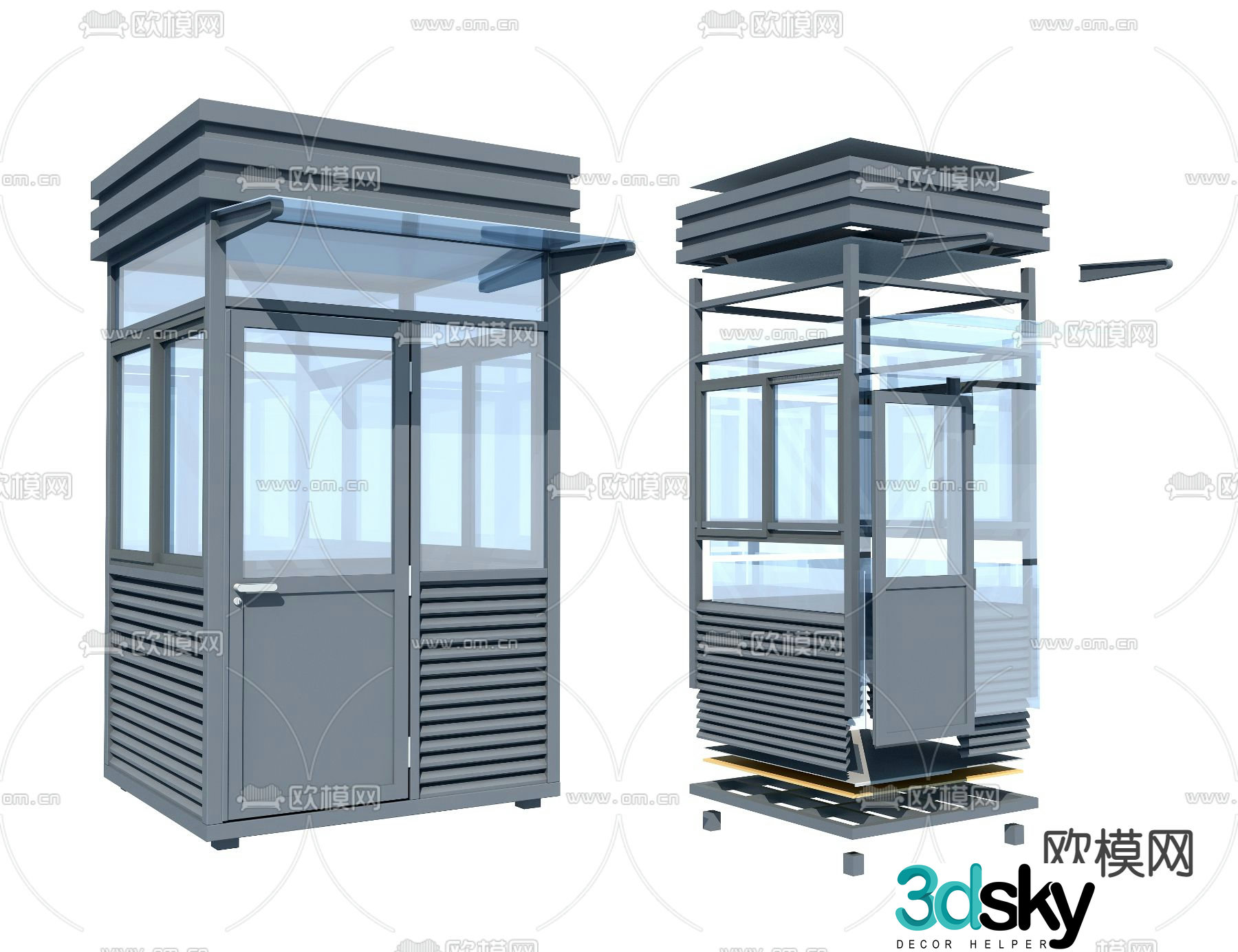 Modern guard box security booth 3D model