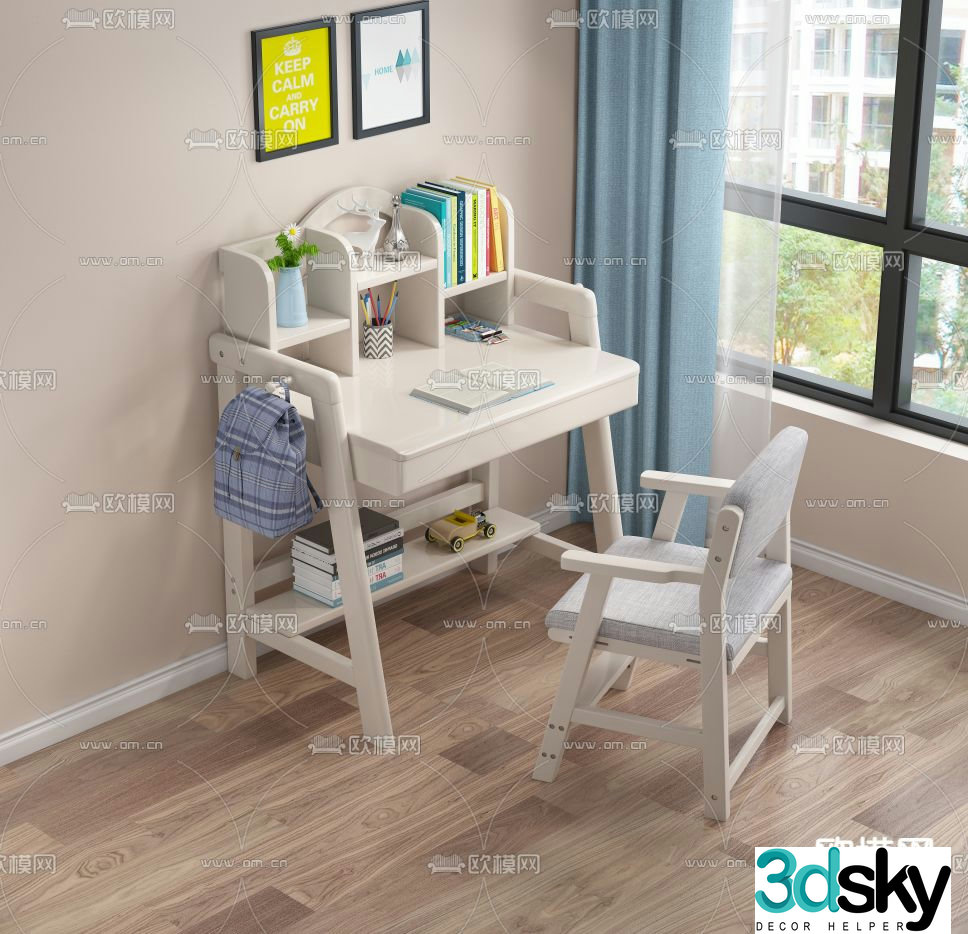 solid wood desk children’s desk 3d model