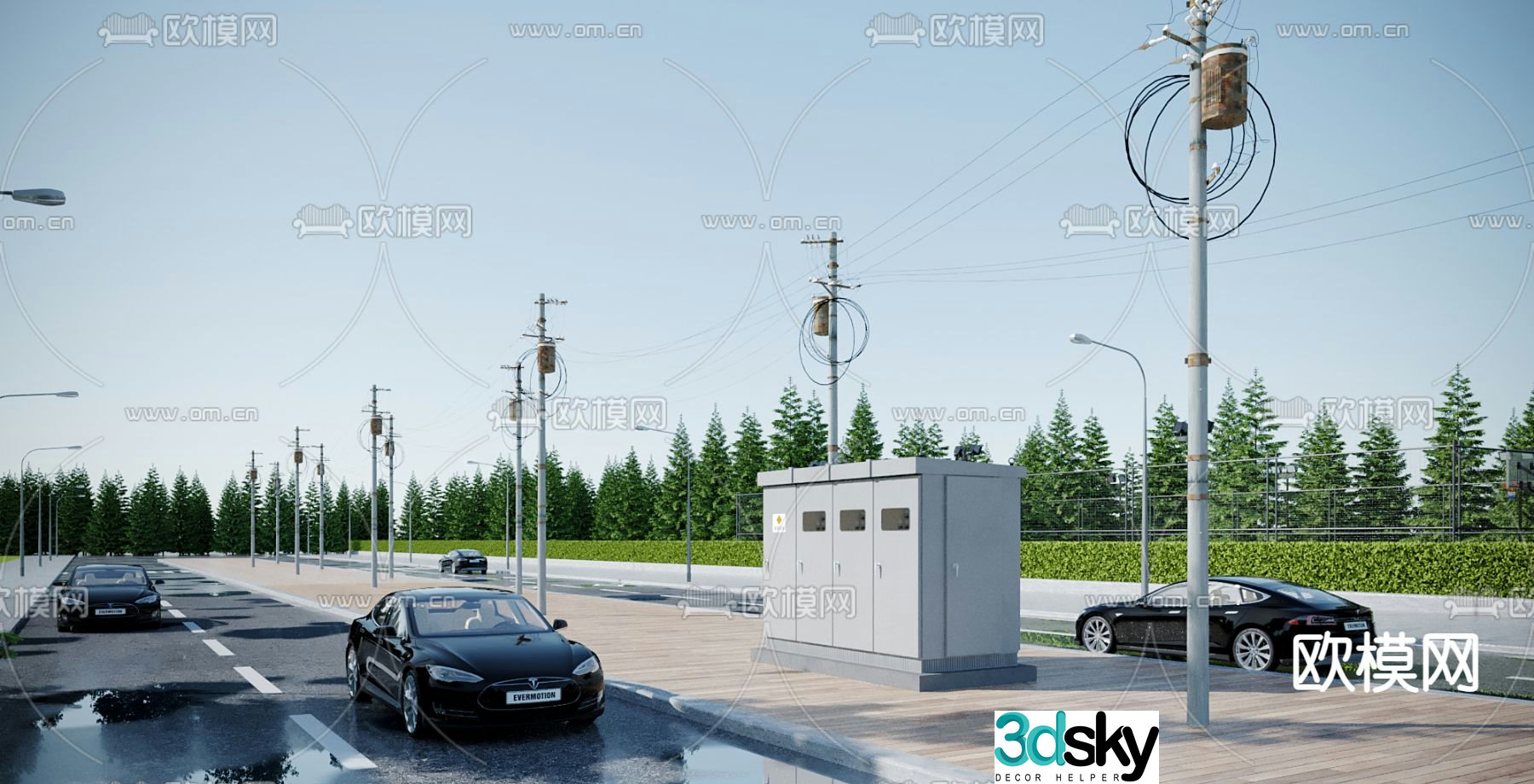 High voltage wire, telephone pole, electric tower 3d model