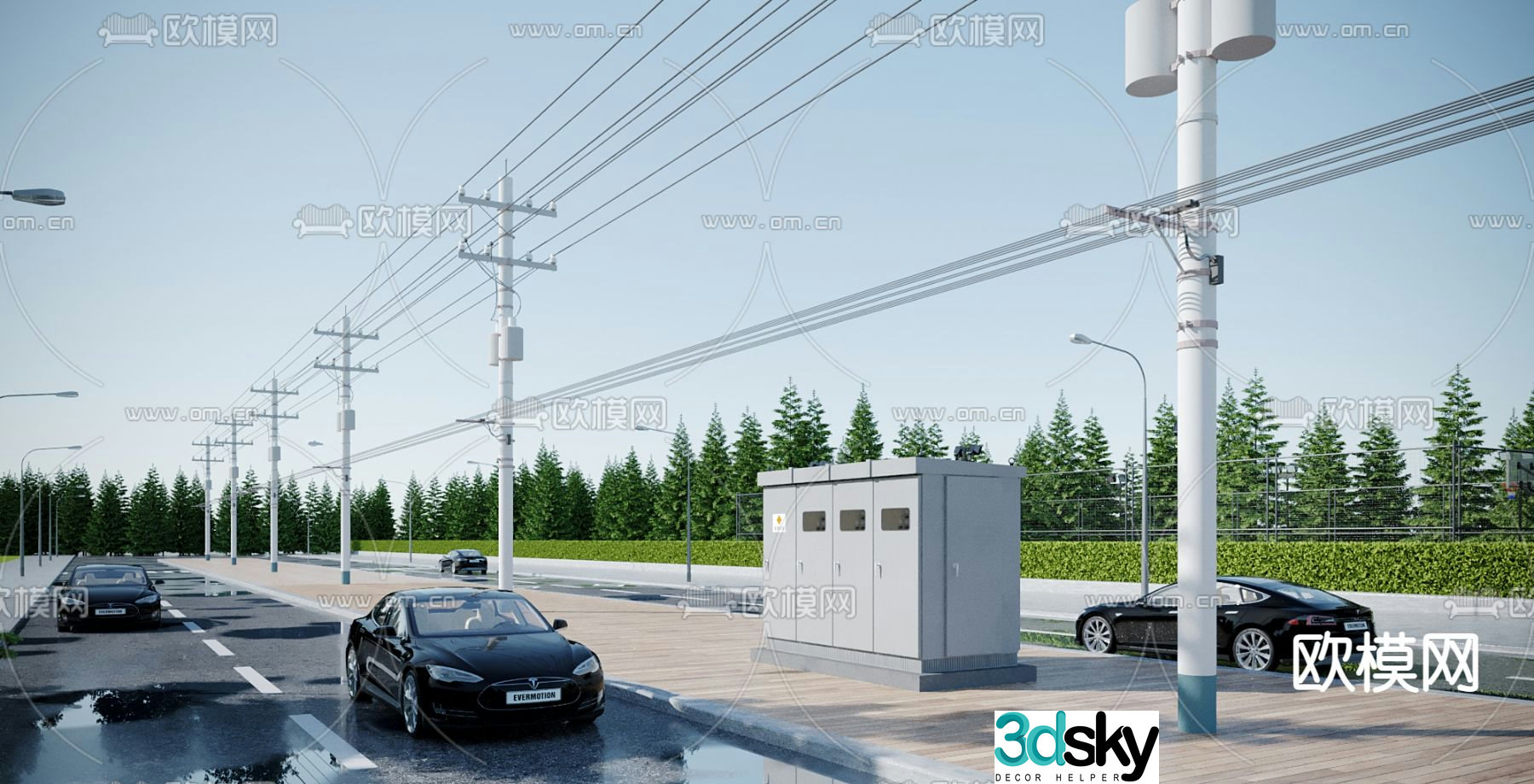 High voltage wire, telephone pole, electric tower 3d model