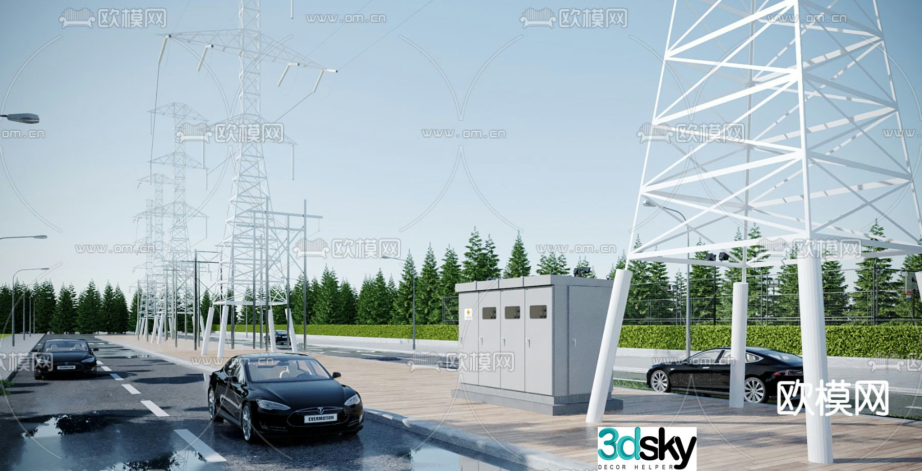 High voltage wire, telephone pole, electric tower 3d model