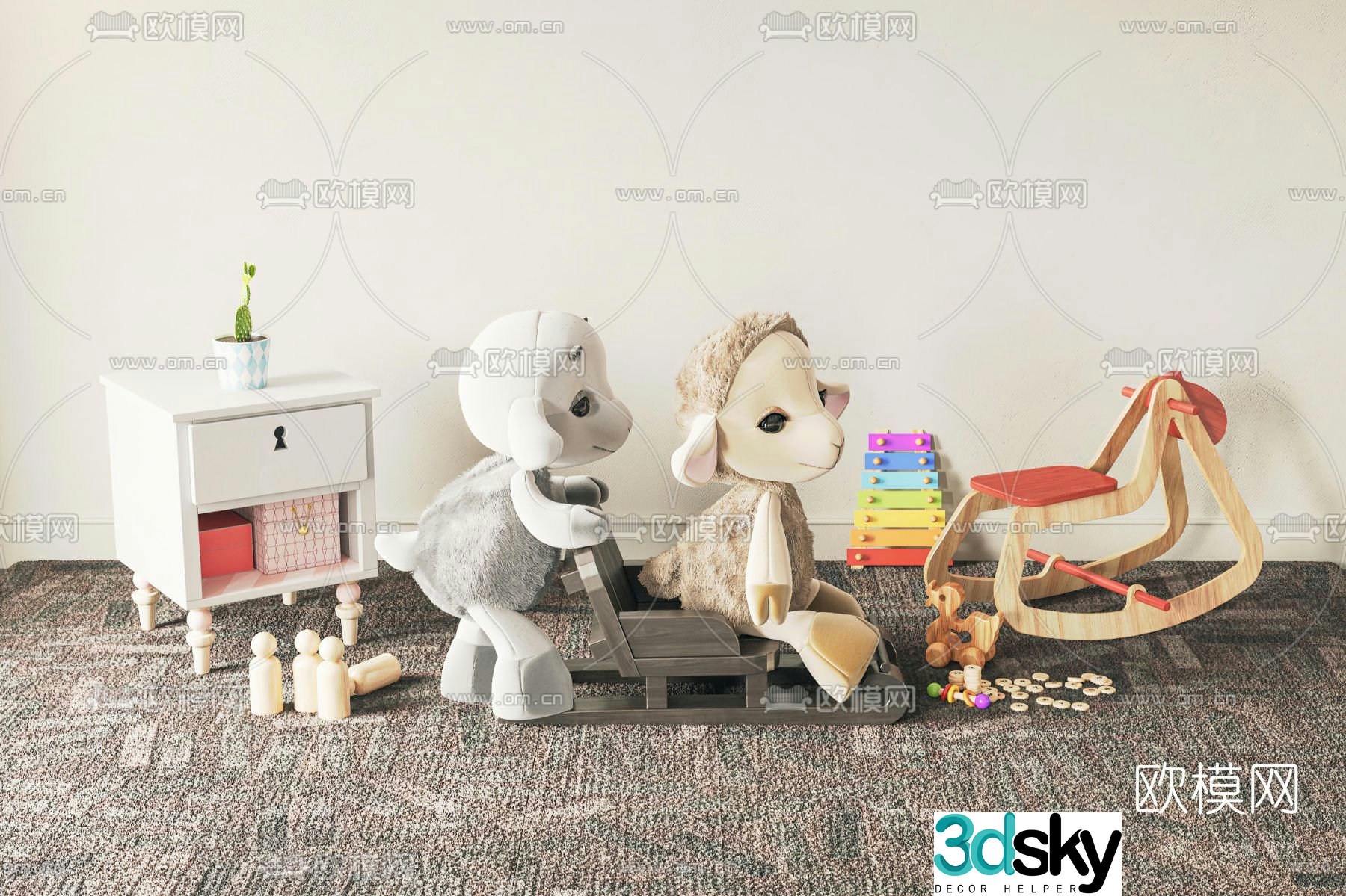 Modern children’s toy bedside table 3d model