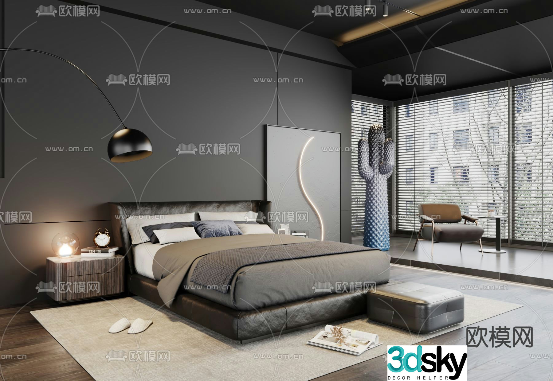 Minotti leather double bed 3d model