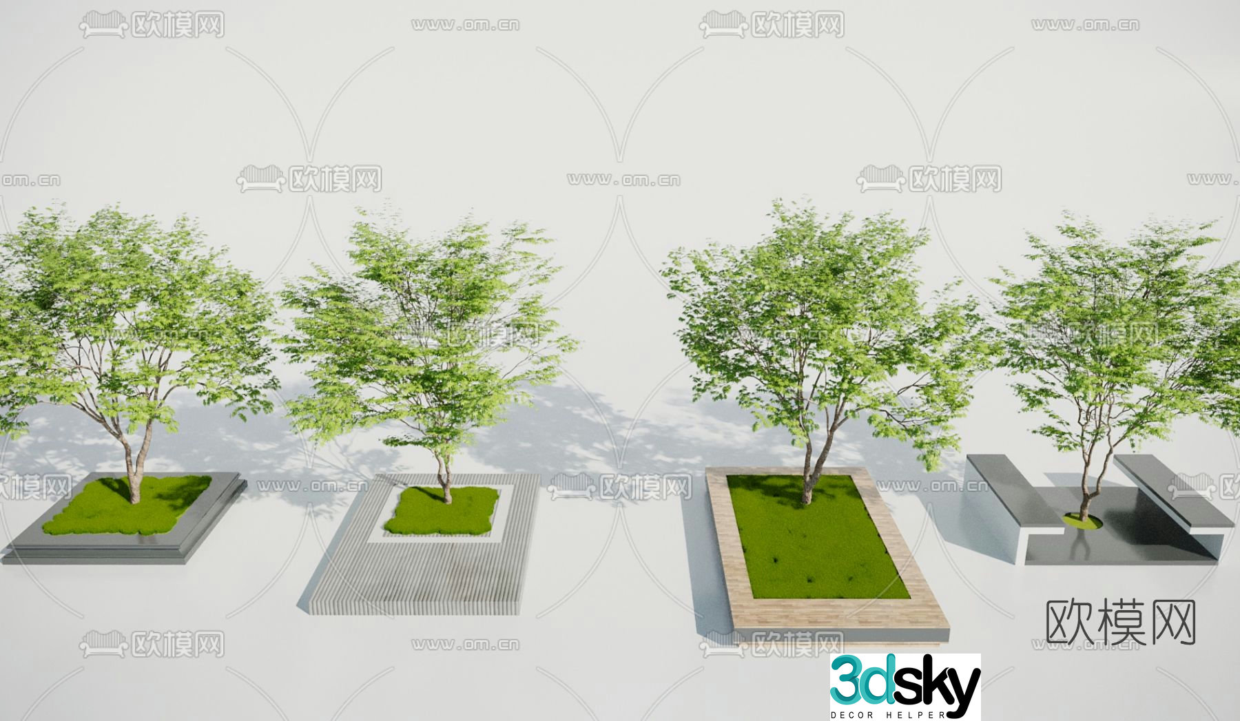Modern tree pool landscape 3d model