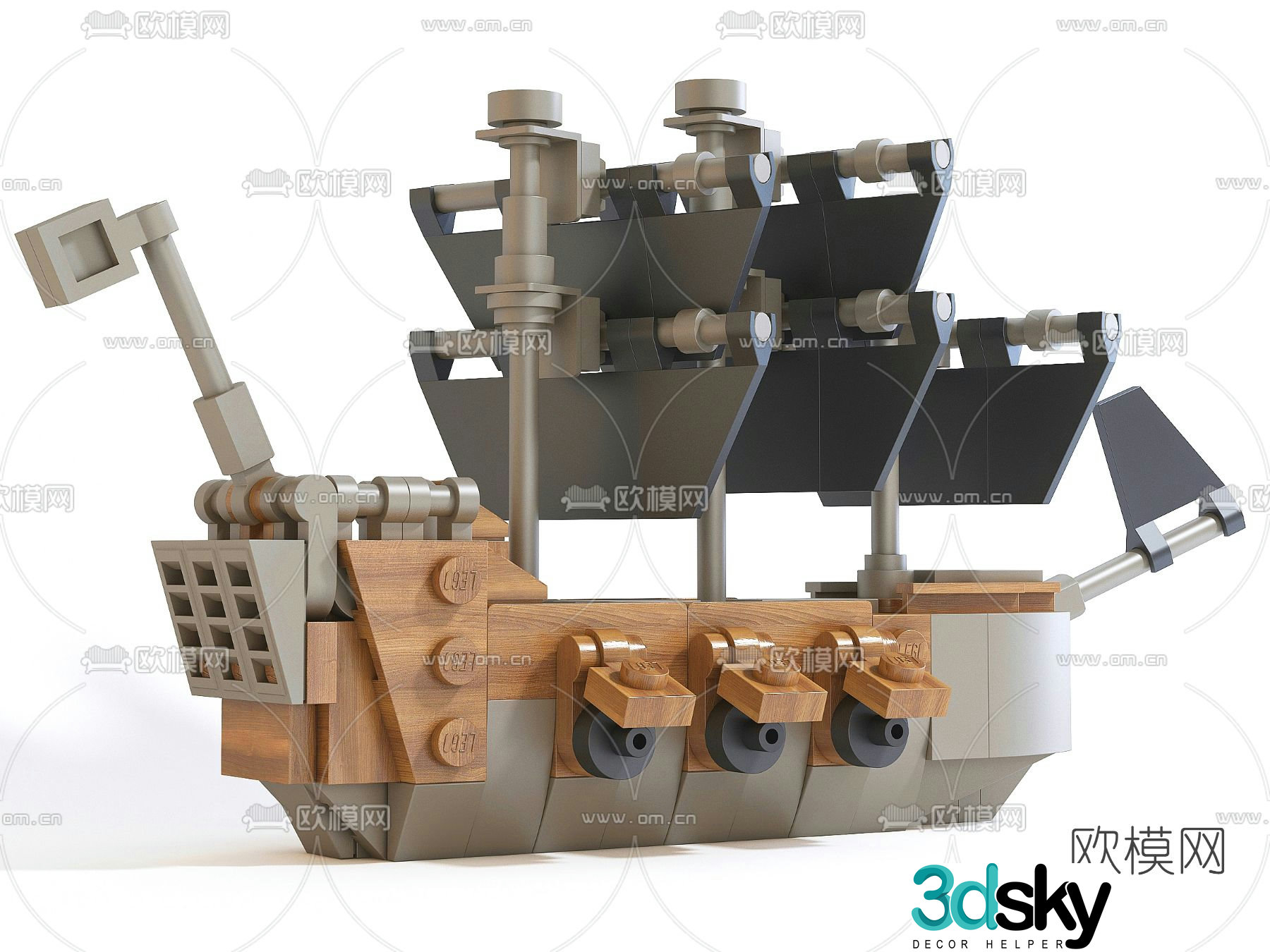 Modern lego sailboat building block toy 3d model