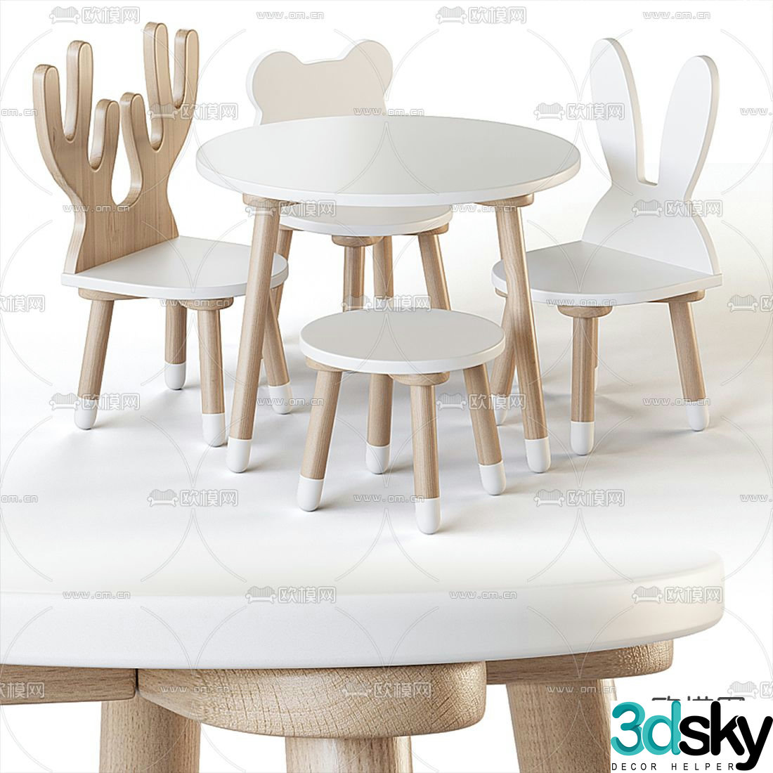 Modern children’s cartoon table and chair 3d model