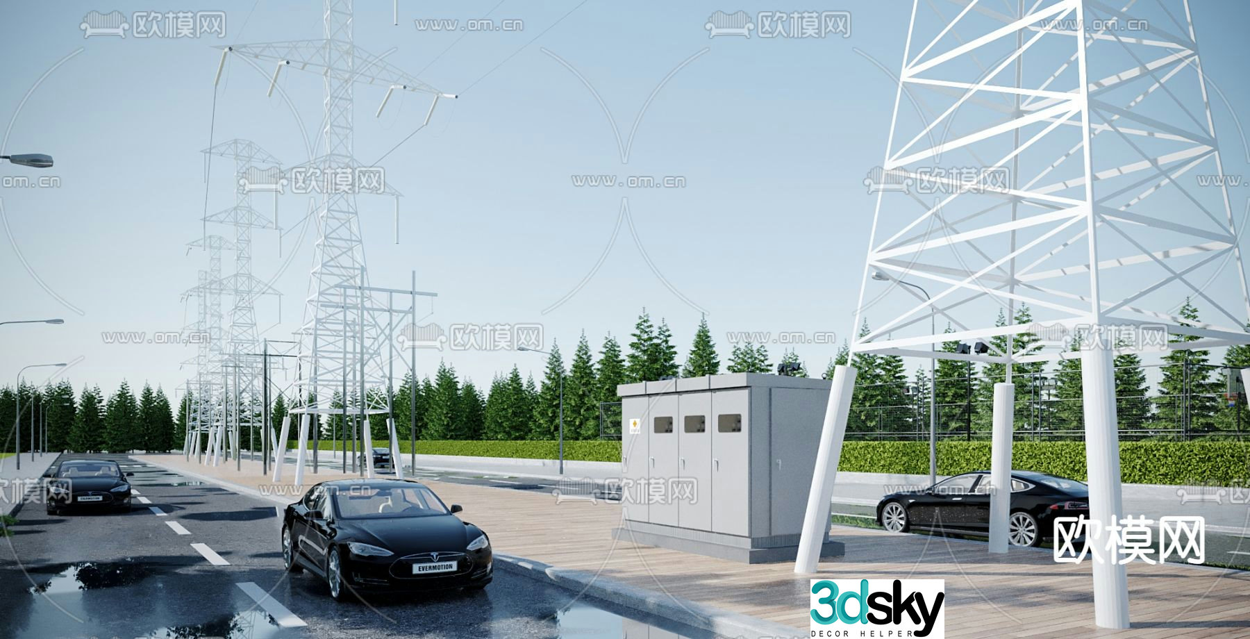 High voltage wire, telephone pole, electric tower 3d model