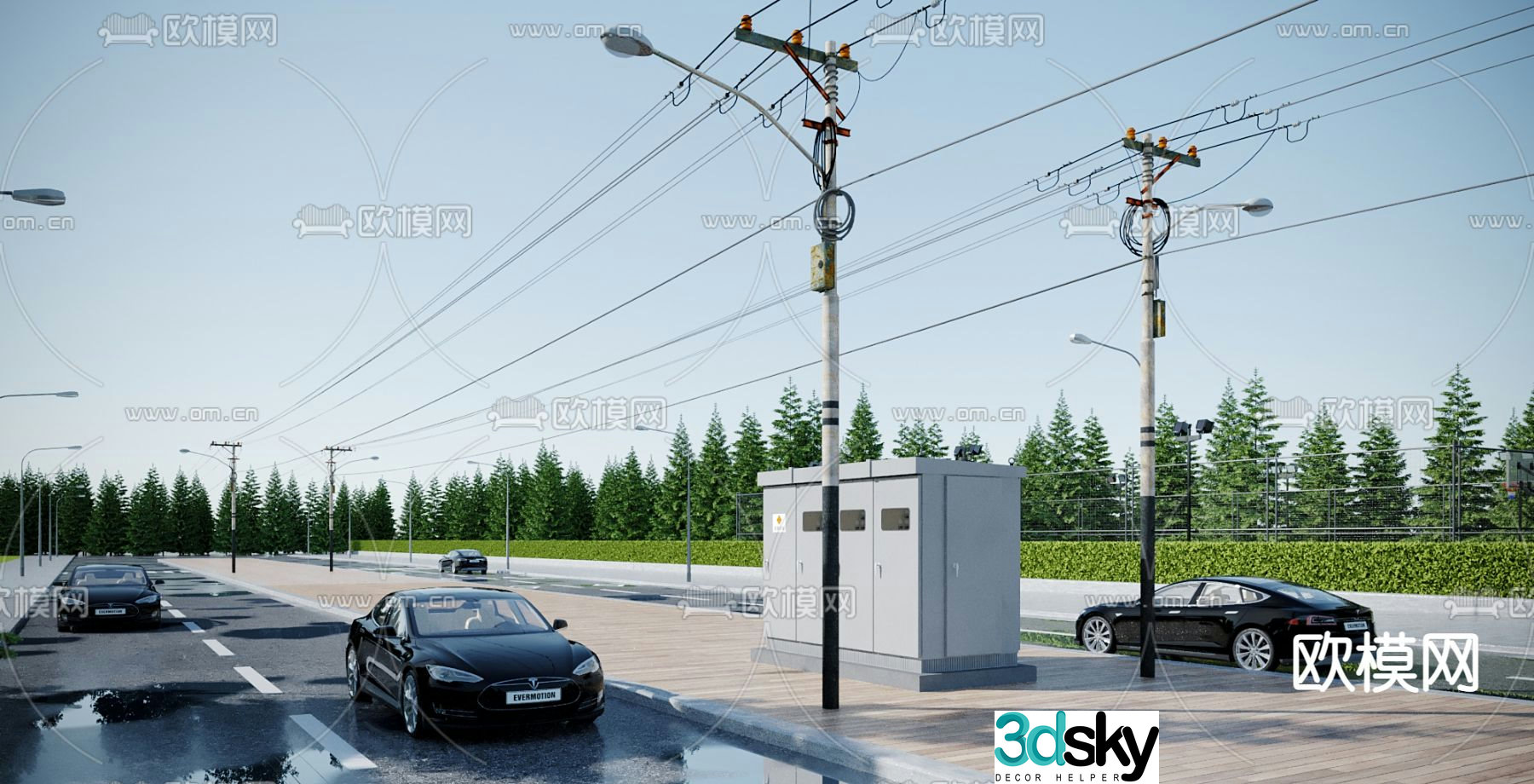 High voltage wire, telephone pole, electric tower 3d model