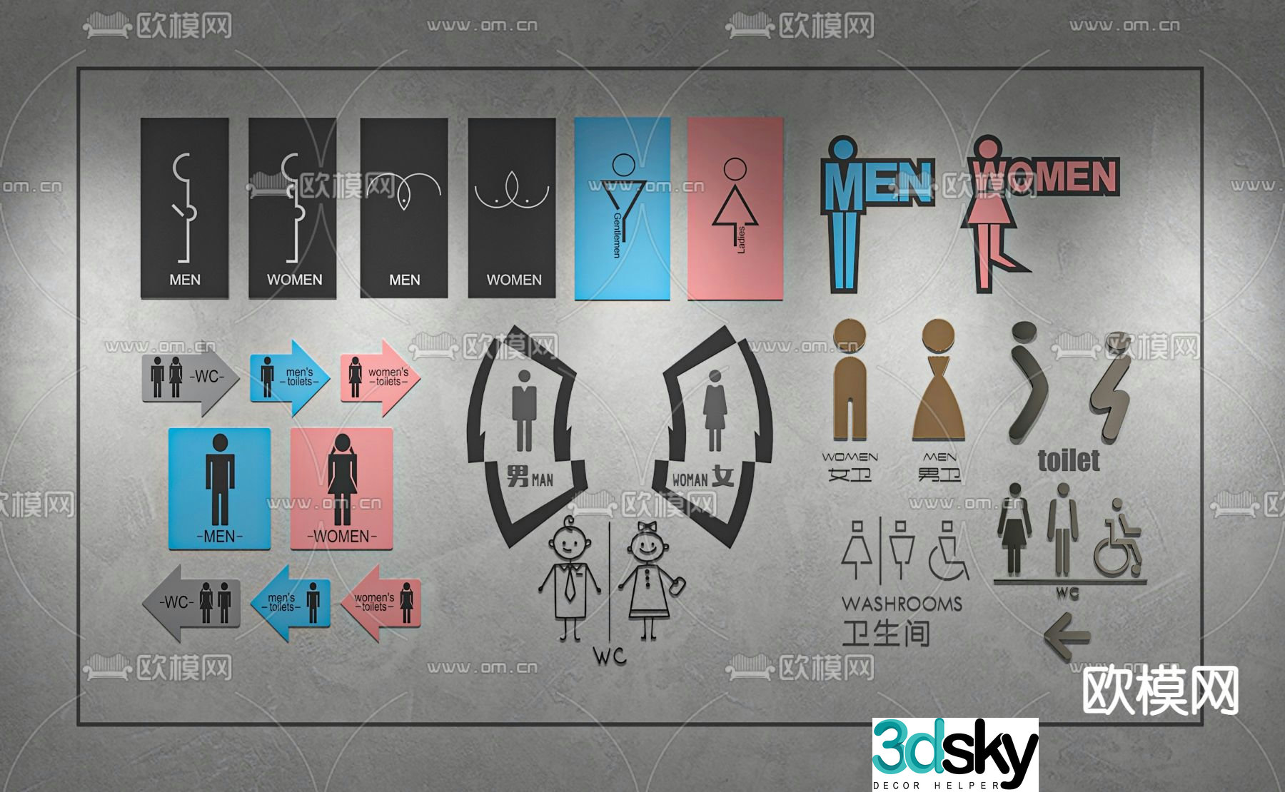 Modern bathroom gender sign 3d model