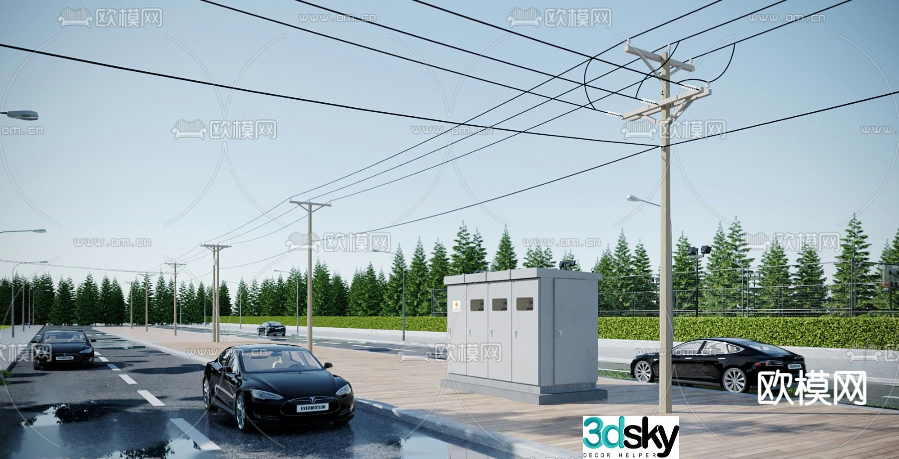 High voltage wire, telephone pole, electric tower 3d model