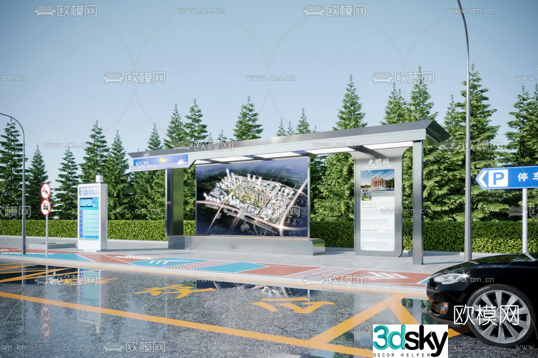 Modern bus stop shelter 3d model