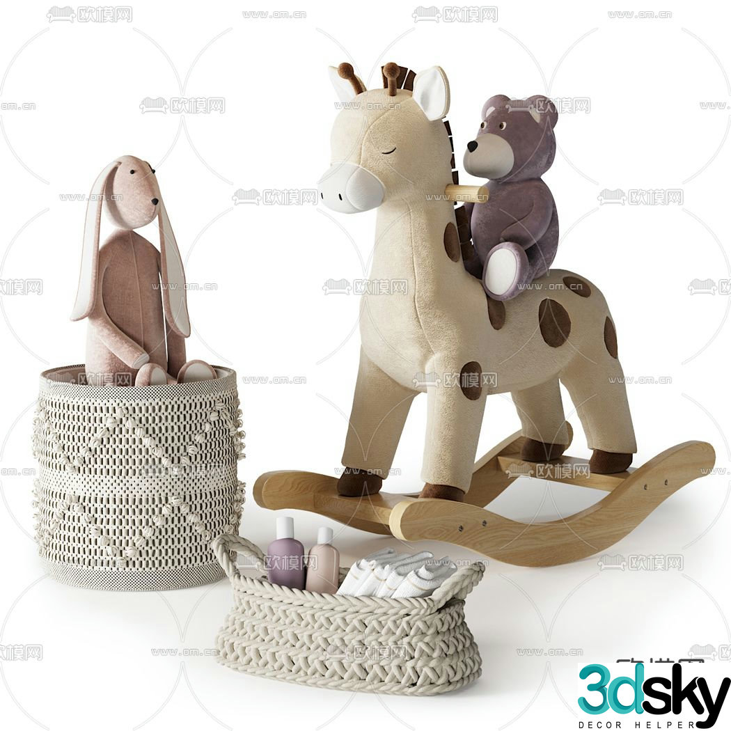 Modern children’s toy storage basket rocking chair 3D model