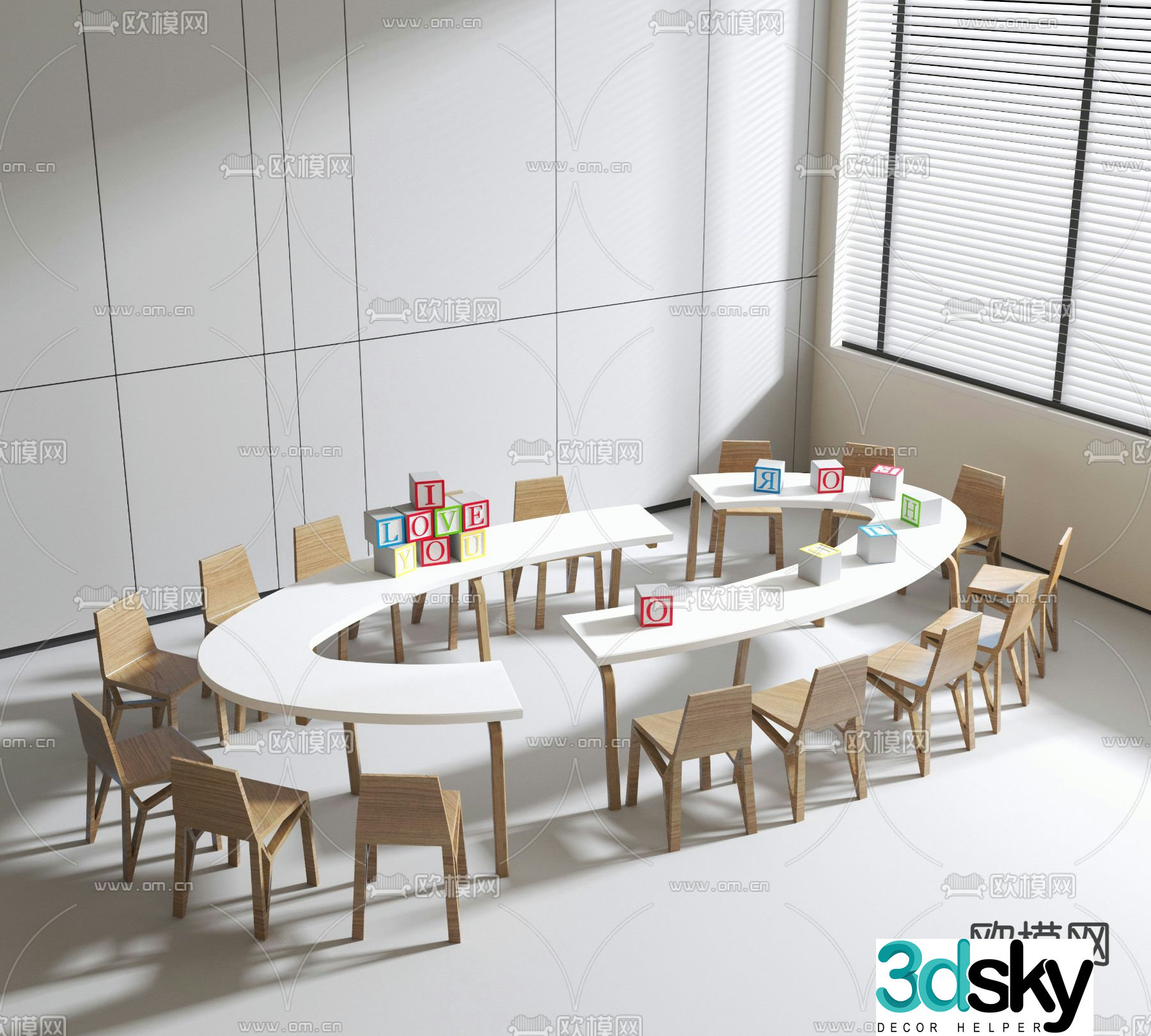 Modern curved children’s table and chair 3d model