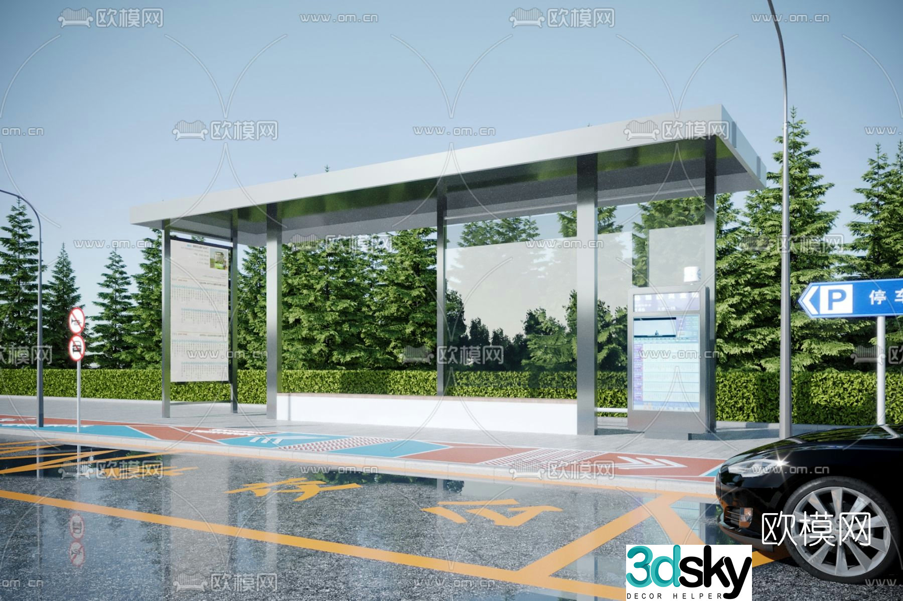 Modern bus stop shelter 3d model