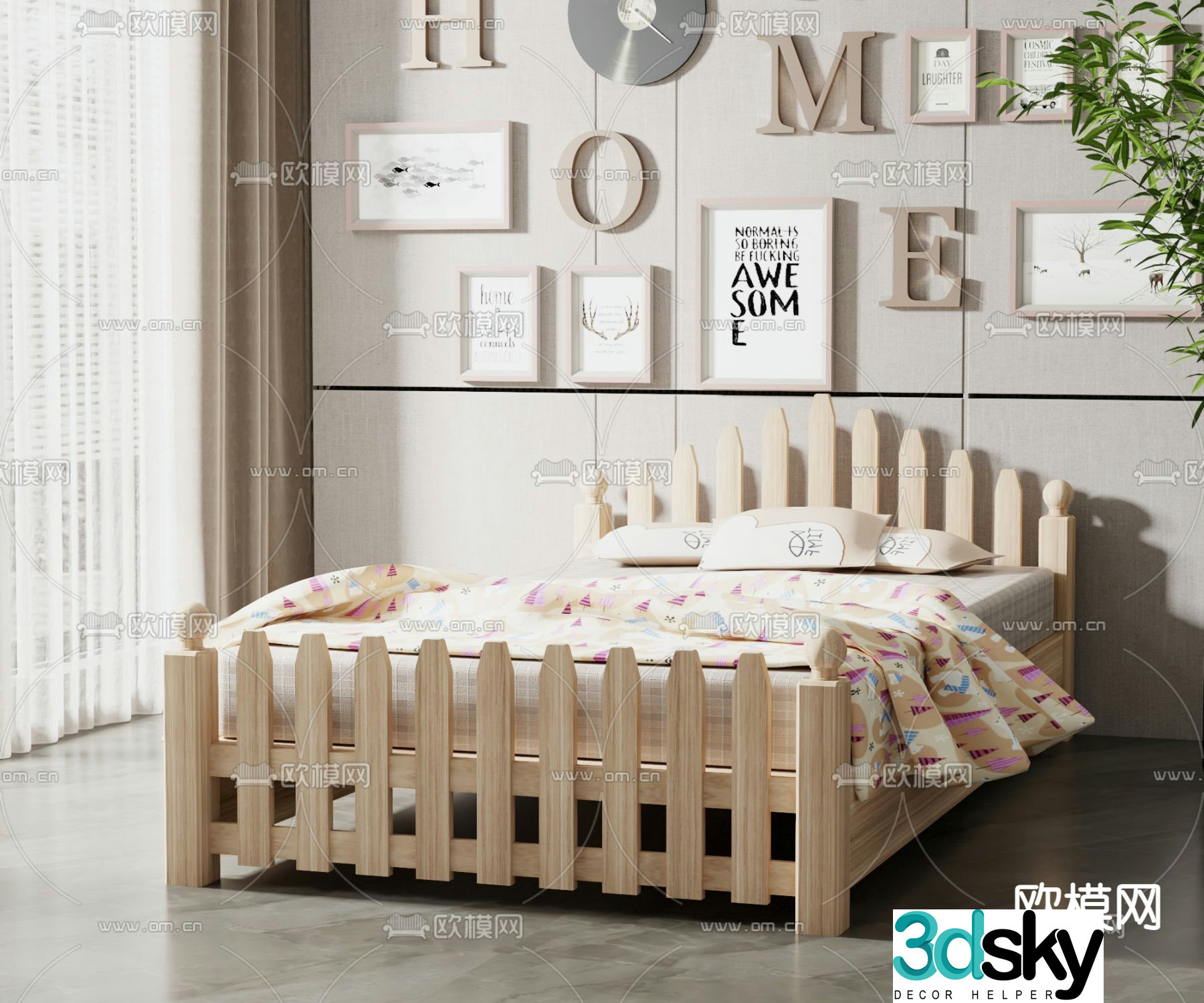 Modern children’s single bed 3d model