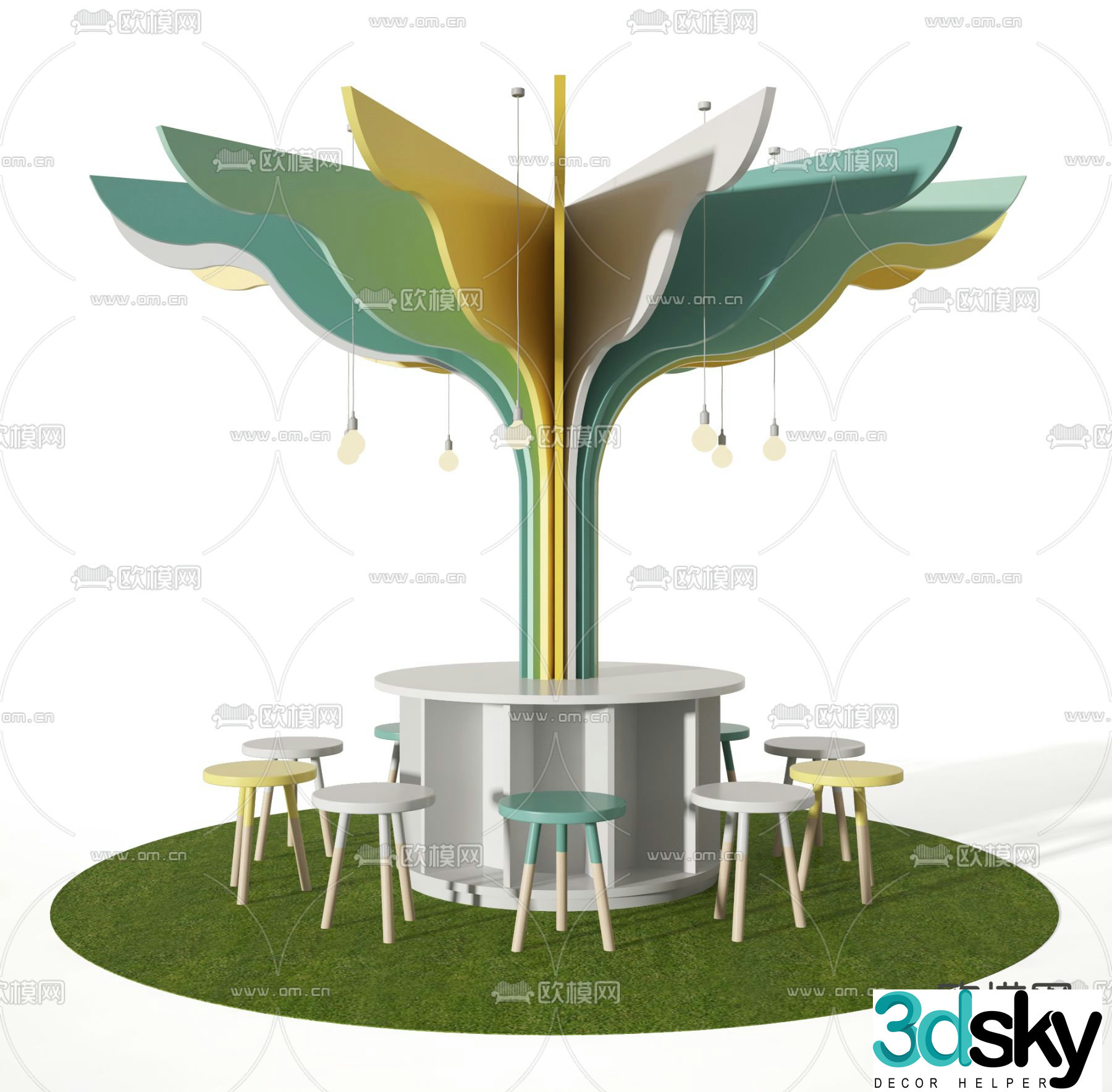 Tree shaped column children’s desk 3D model