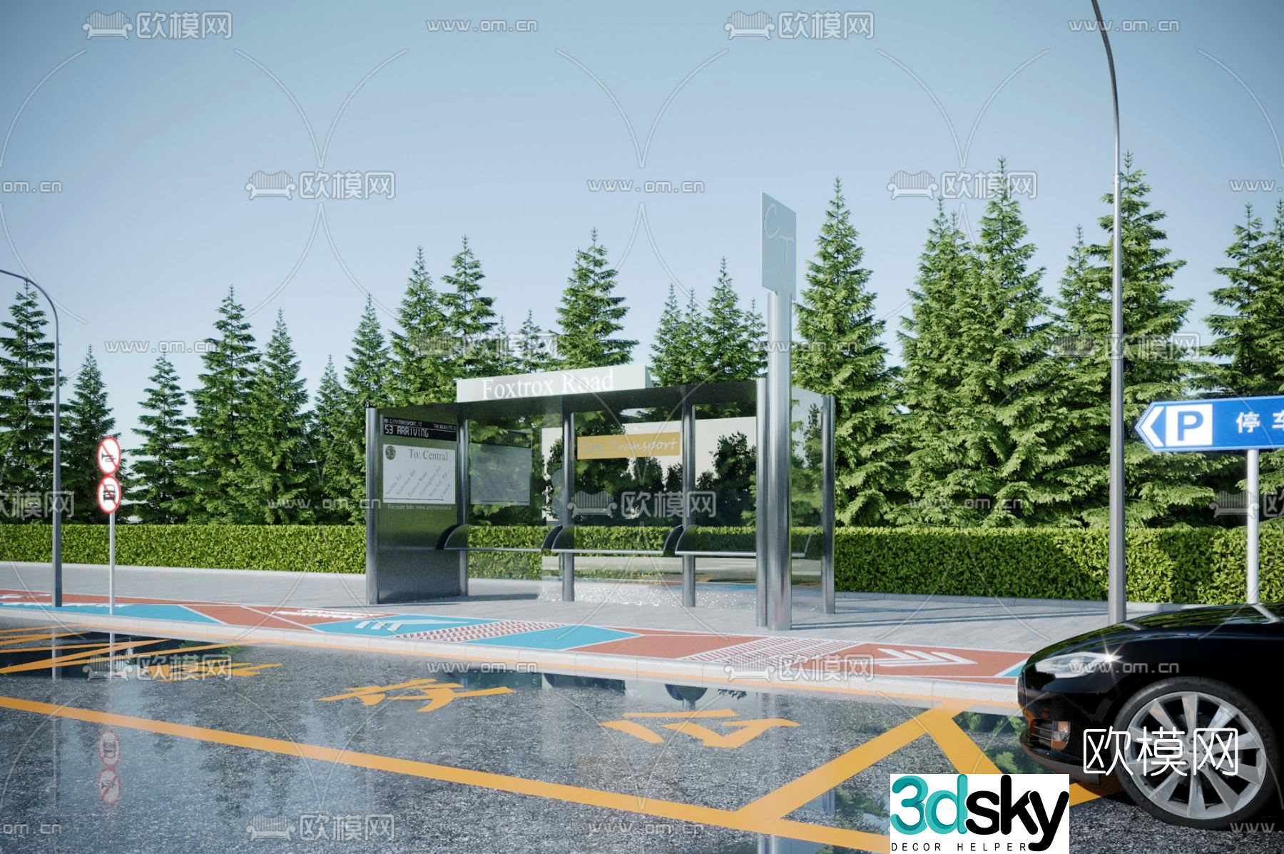 Modern bus stop shelter 3d model