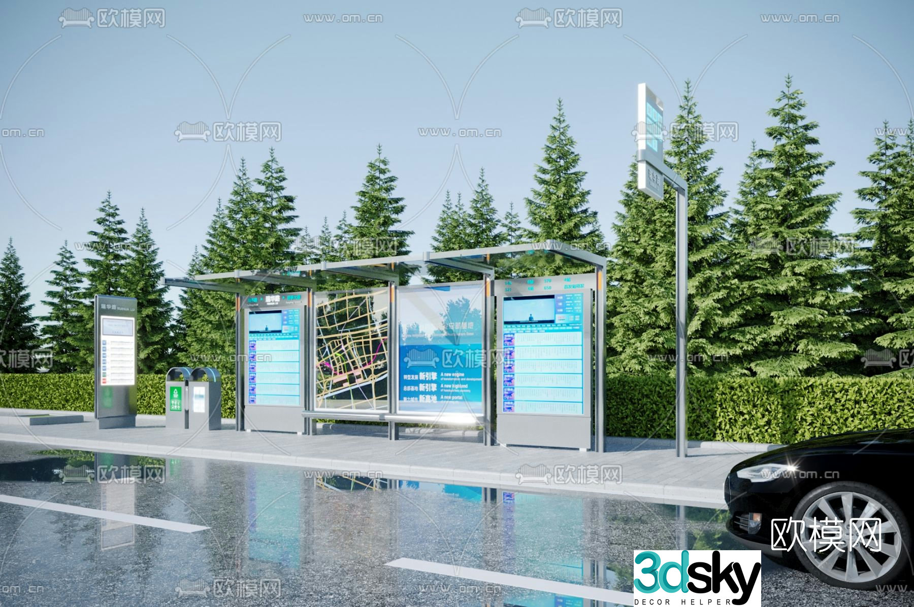 Modern bus stop shelter 3d model