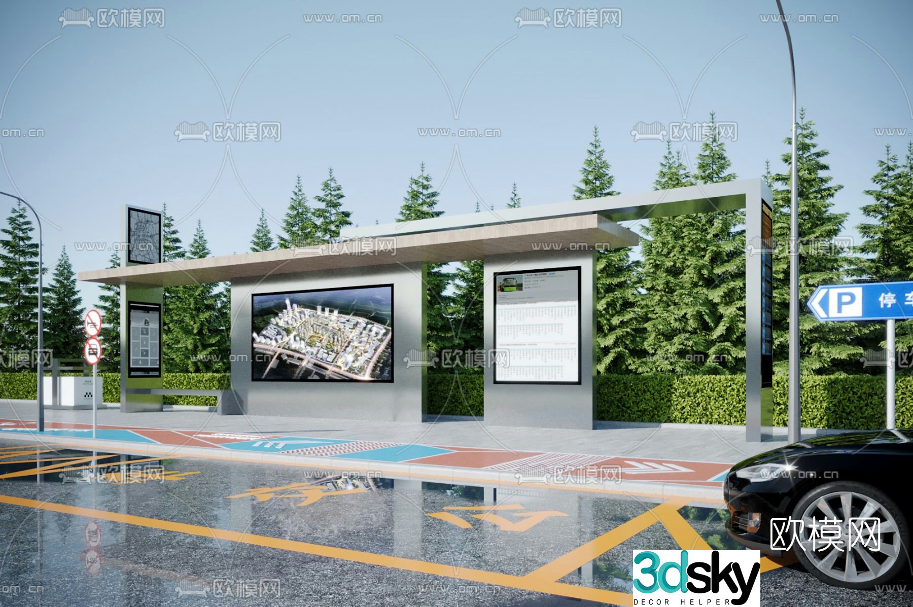 Modern bus stop shelter 3d model