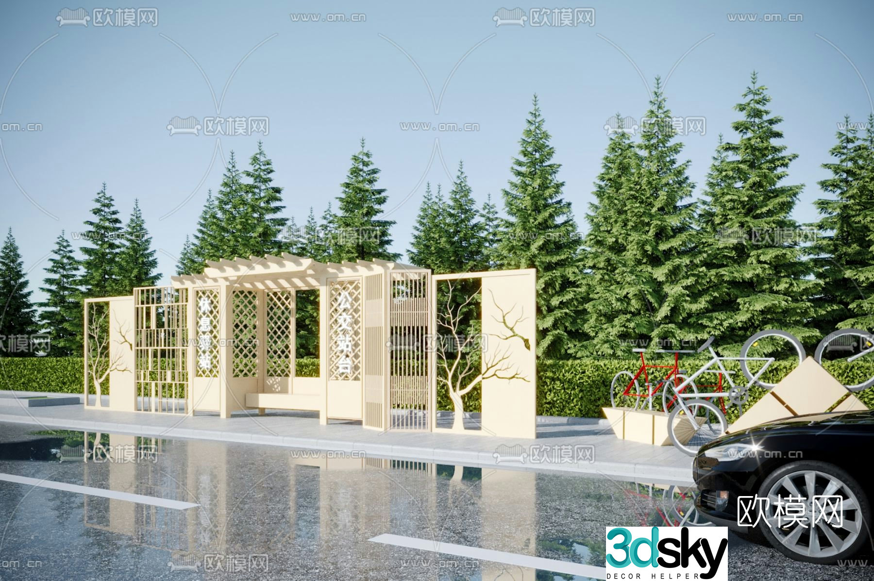 Modern bus stop shelter 3d model