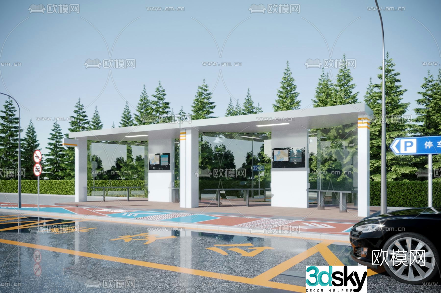 Modern bus stop shelter 3d model