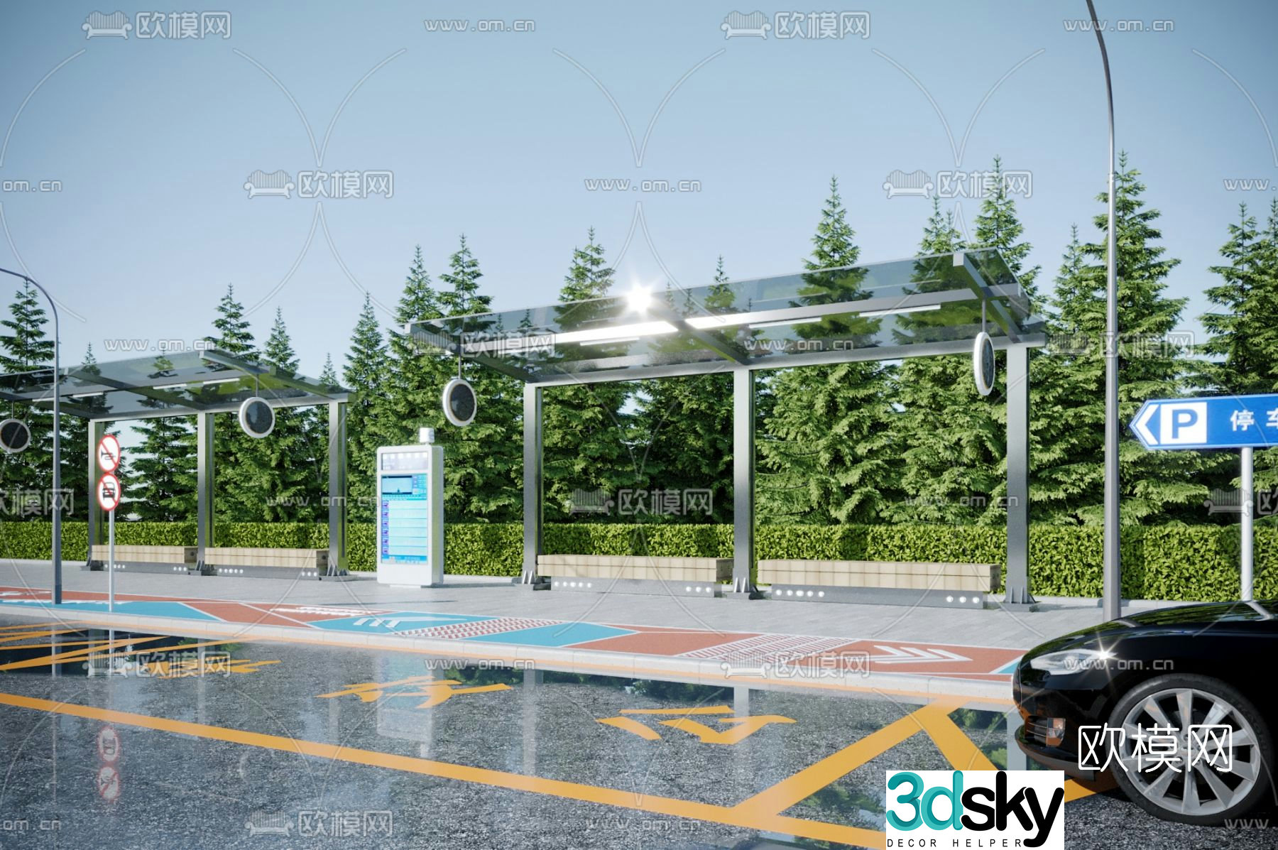 Modern bus stop shelter 3d model