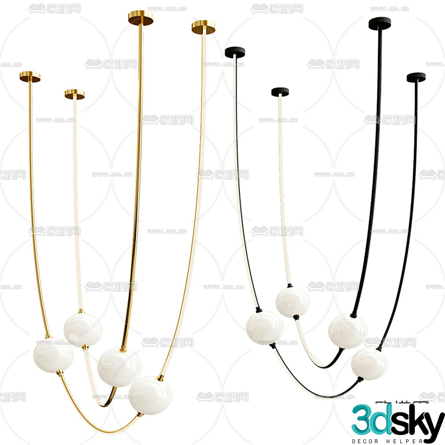 B&B italia light luxury style curve chandelier 3d model
